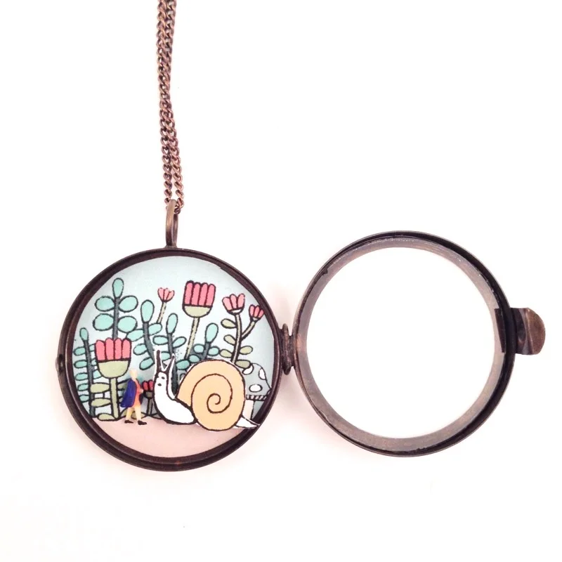 "Stella Stumbled Upon a Giant Snail" Diorama Locket