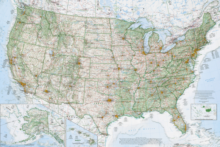 Dave Imus' award-winning "Essential Geography of the United States of America" map.Imus Geographics