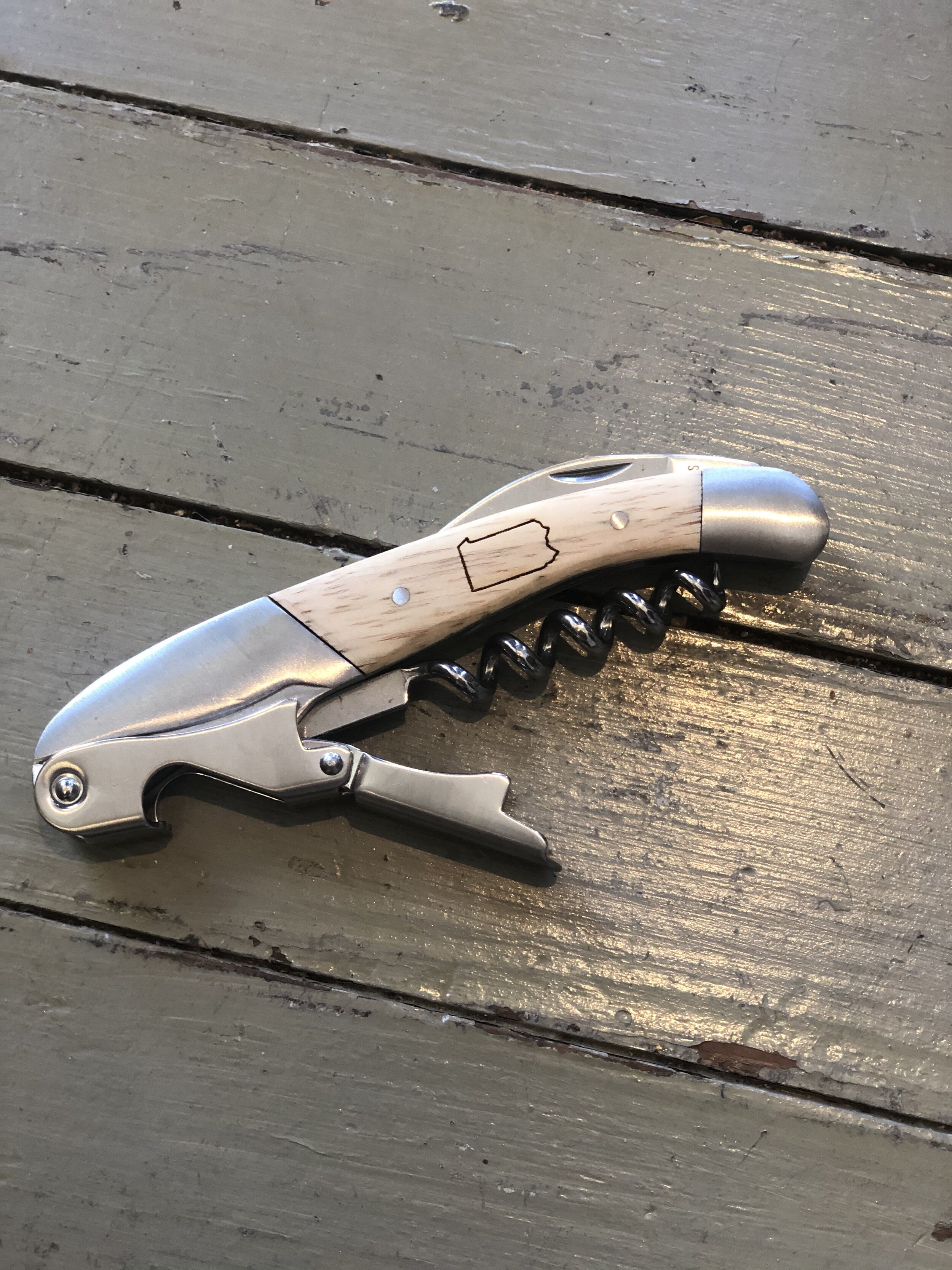 American Wine Opener by Sterling Brooke Double Hinged Corkscrew Gift Stainless Steel and White Oak Wine Bottle Opener with Foil Cutter 