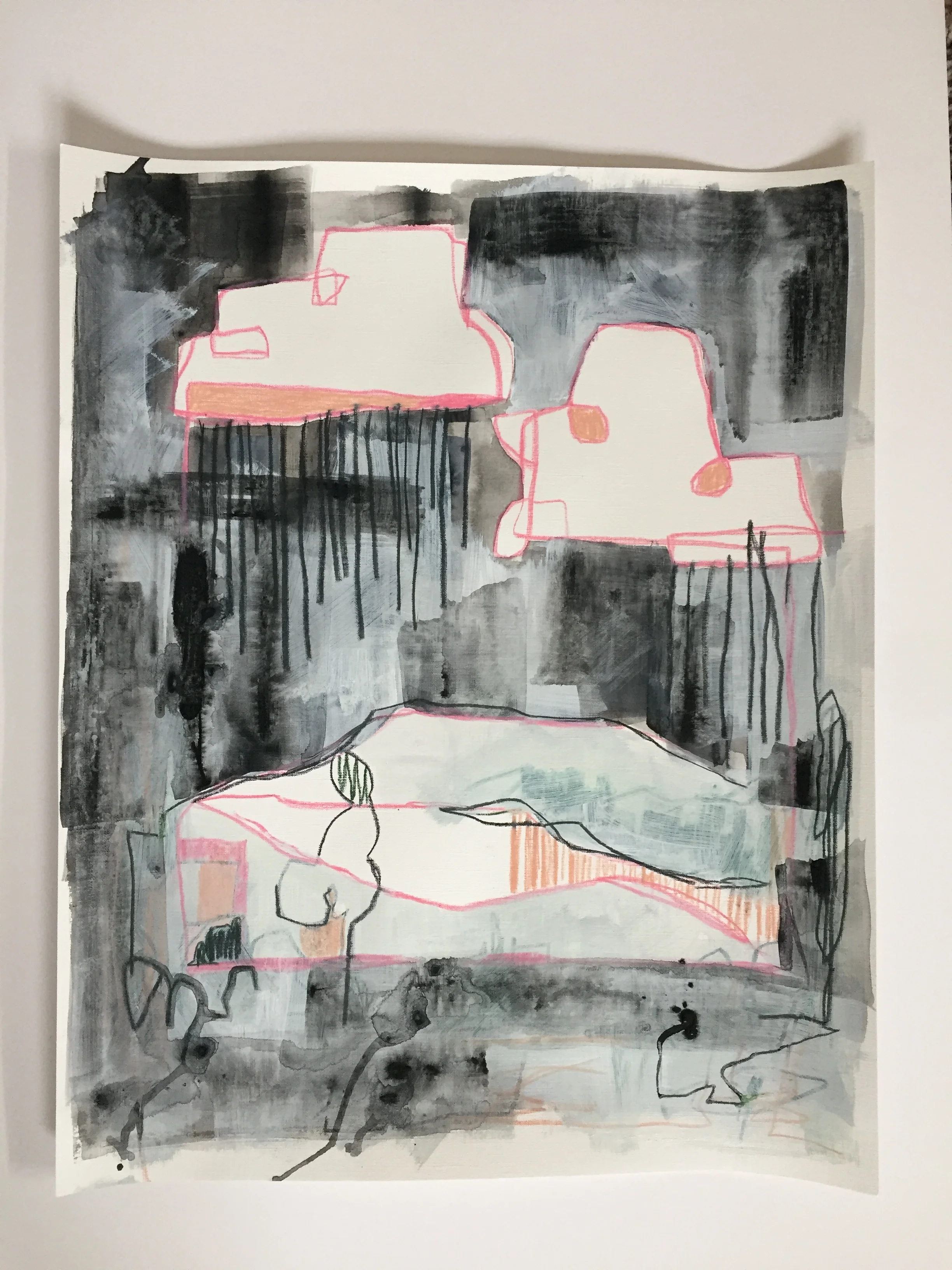 Winter Rain, mixed media on paper, 16x20, sold