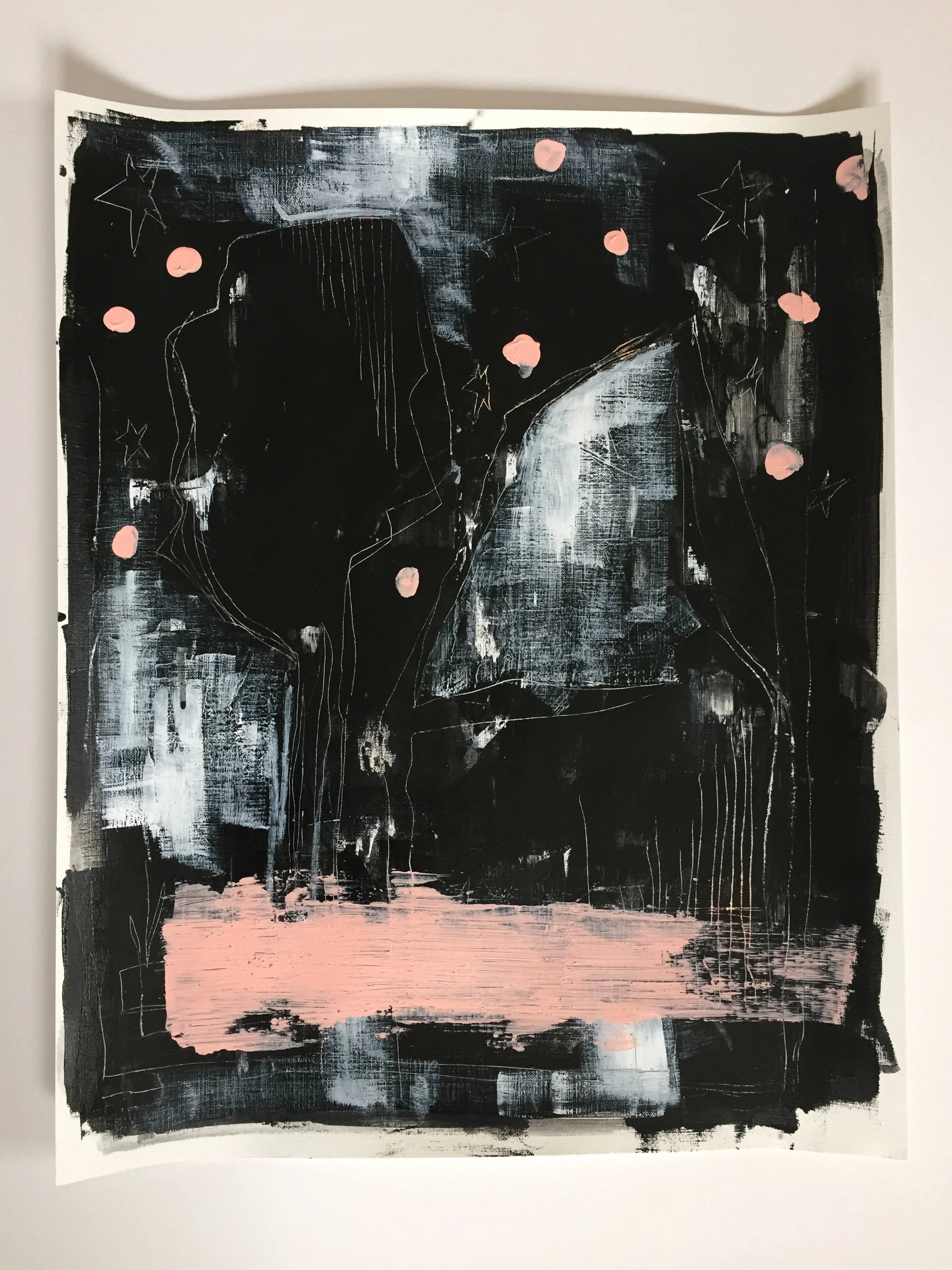 In the Night It Freezes, mixed media on paper, 16x20, -80