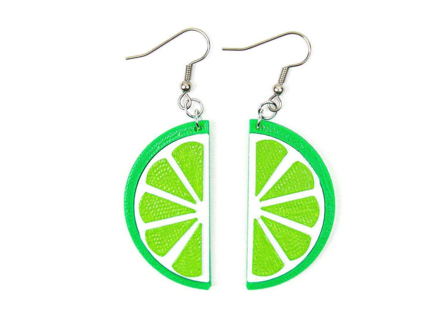 3D printed lime dangle earrings / Lightweight bright summer beach earrings  of eco-friendly plant-based plastic - Studs