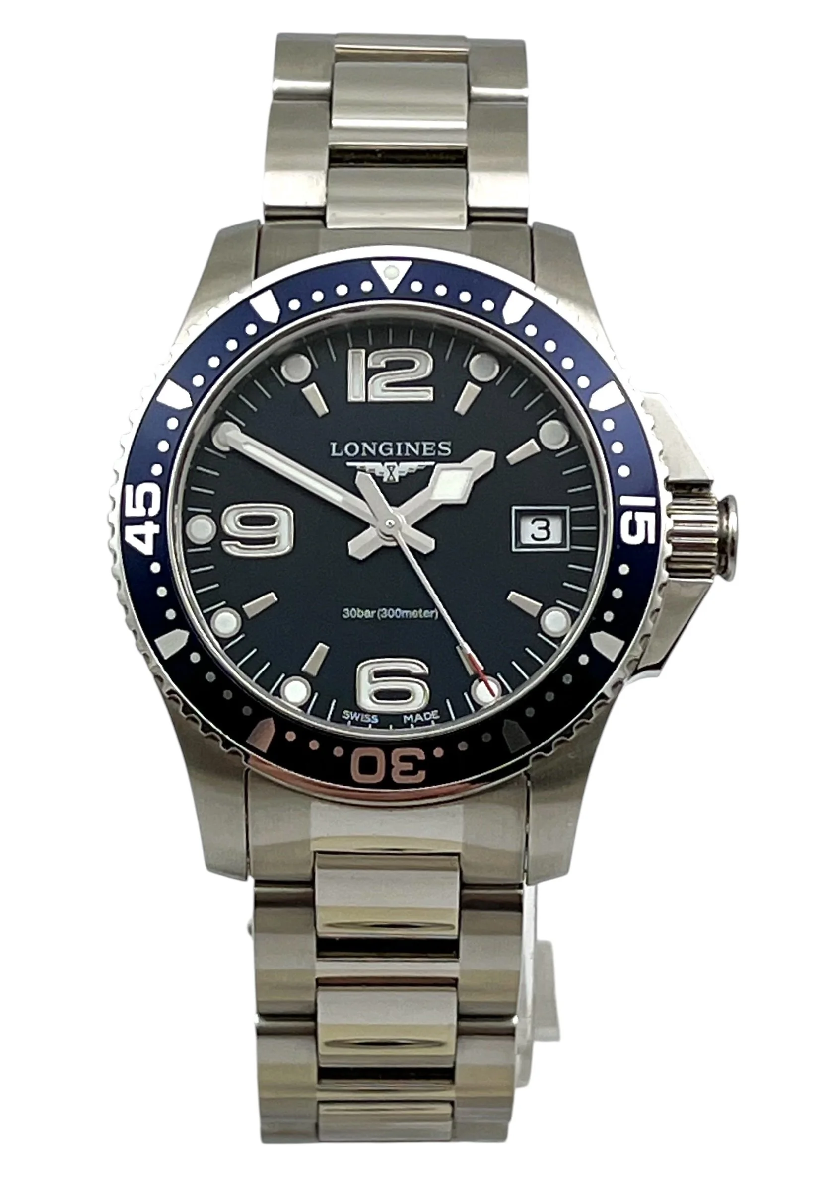 Longines Hydro Conquest 300m Divers Quartz Stainless Steel Ladies Wristwatch with Original Box, Book and Factory Printout from 2018 (No Papers) MINT