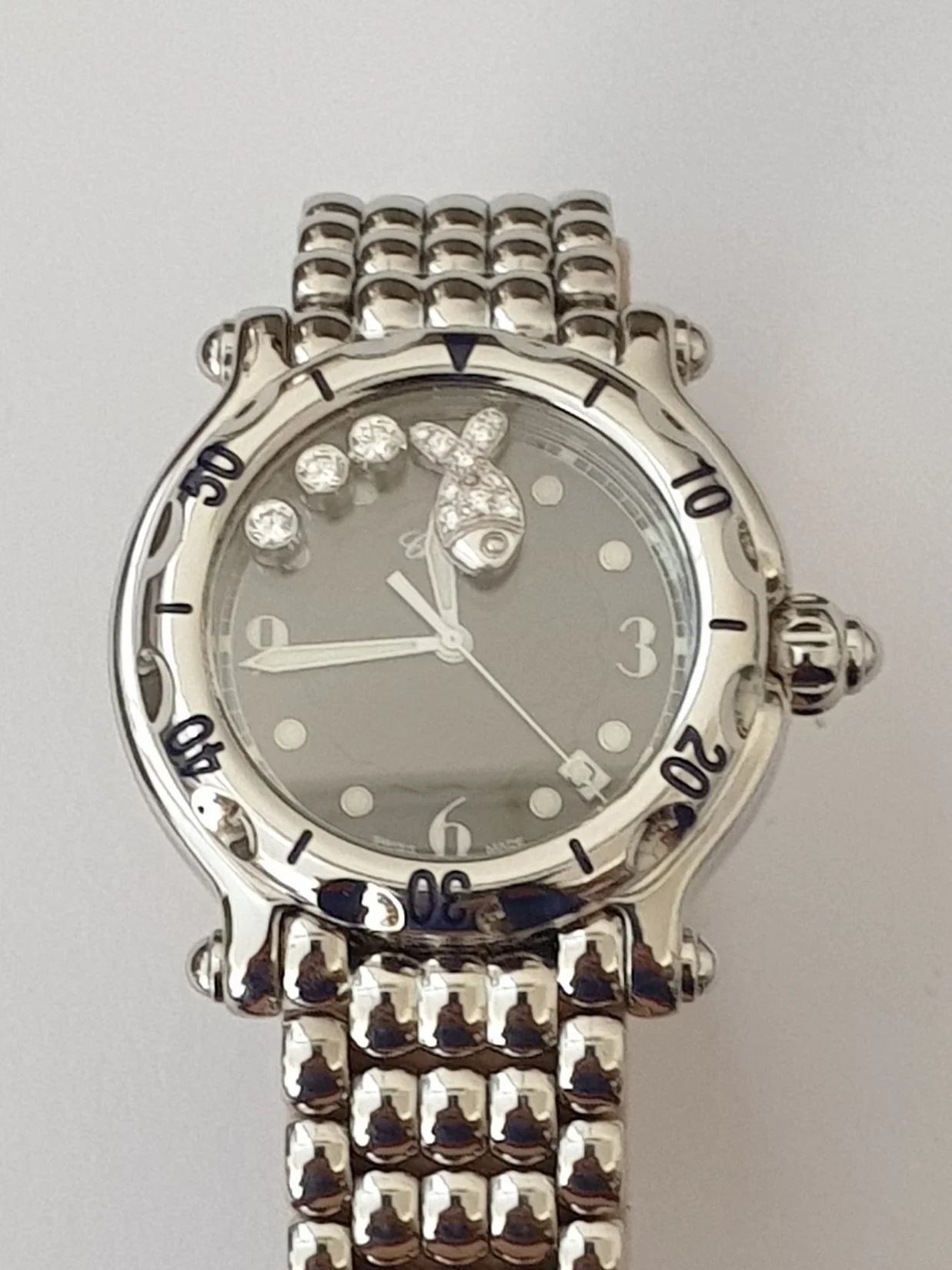 Chopard Happy Sport Floating Diamonds and Fish Quartz 38mm Watch on Steel Bracelet with Box & Papers