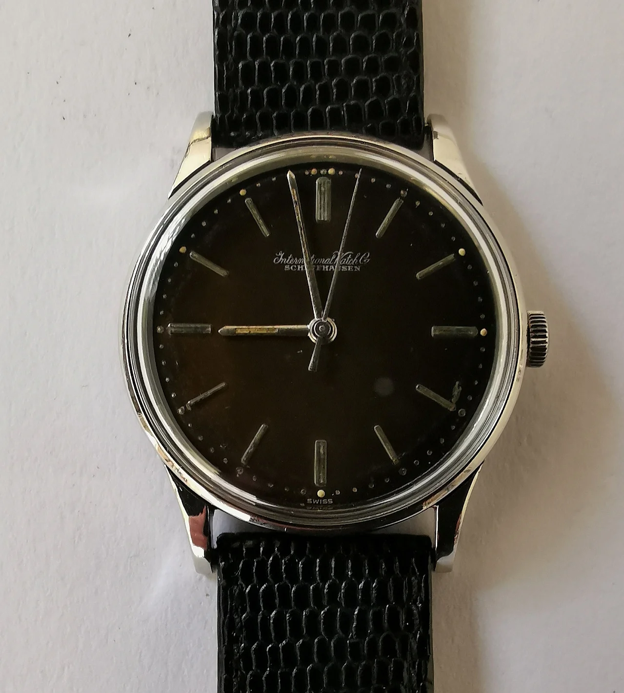 International Watch Co. 1960s Manual Wind Watch on Black Lizard Grain Strap