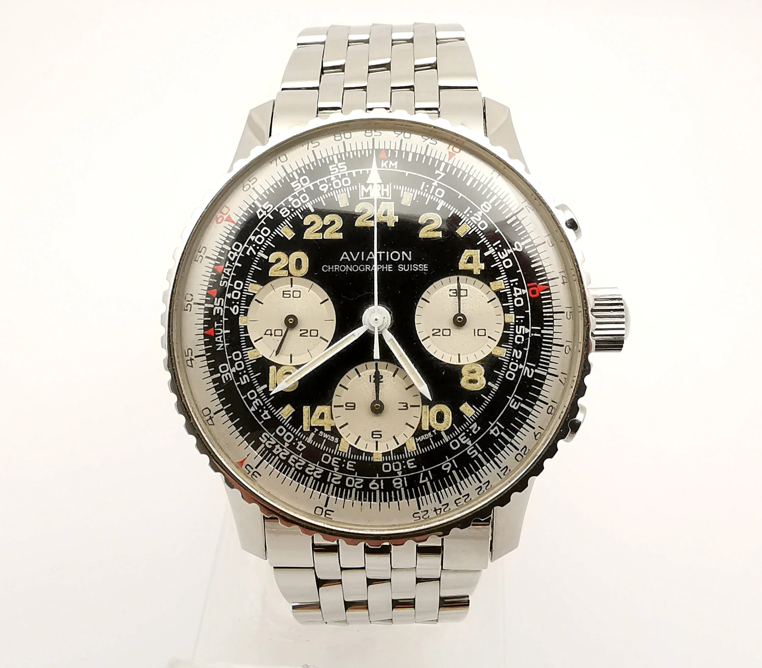 Aviation Chronograph Suisse by Ollech + Wajs 1981 Manual movement 40mm Stainless steel on bracelet