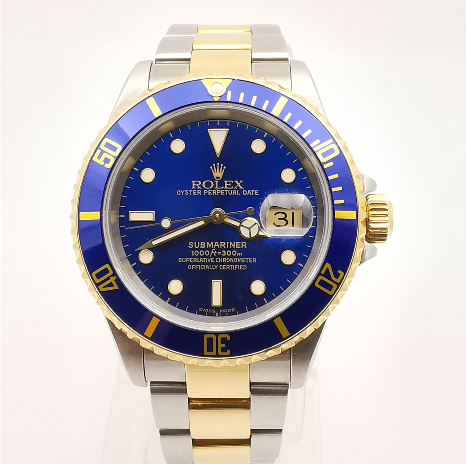 Rolex Oyster Perpetual Submariner Steel 18ct gold Blue 2001 Model Box, Papers, Rolex Service — About Time