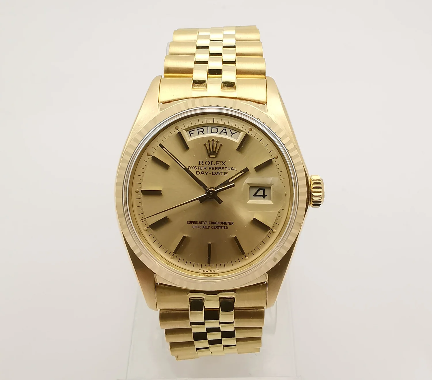 Rolex Oyster Perpetual Day/Date 1803 18ct gold on Jubilee bracelet  1964 Model Fully restored — About Time