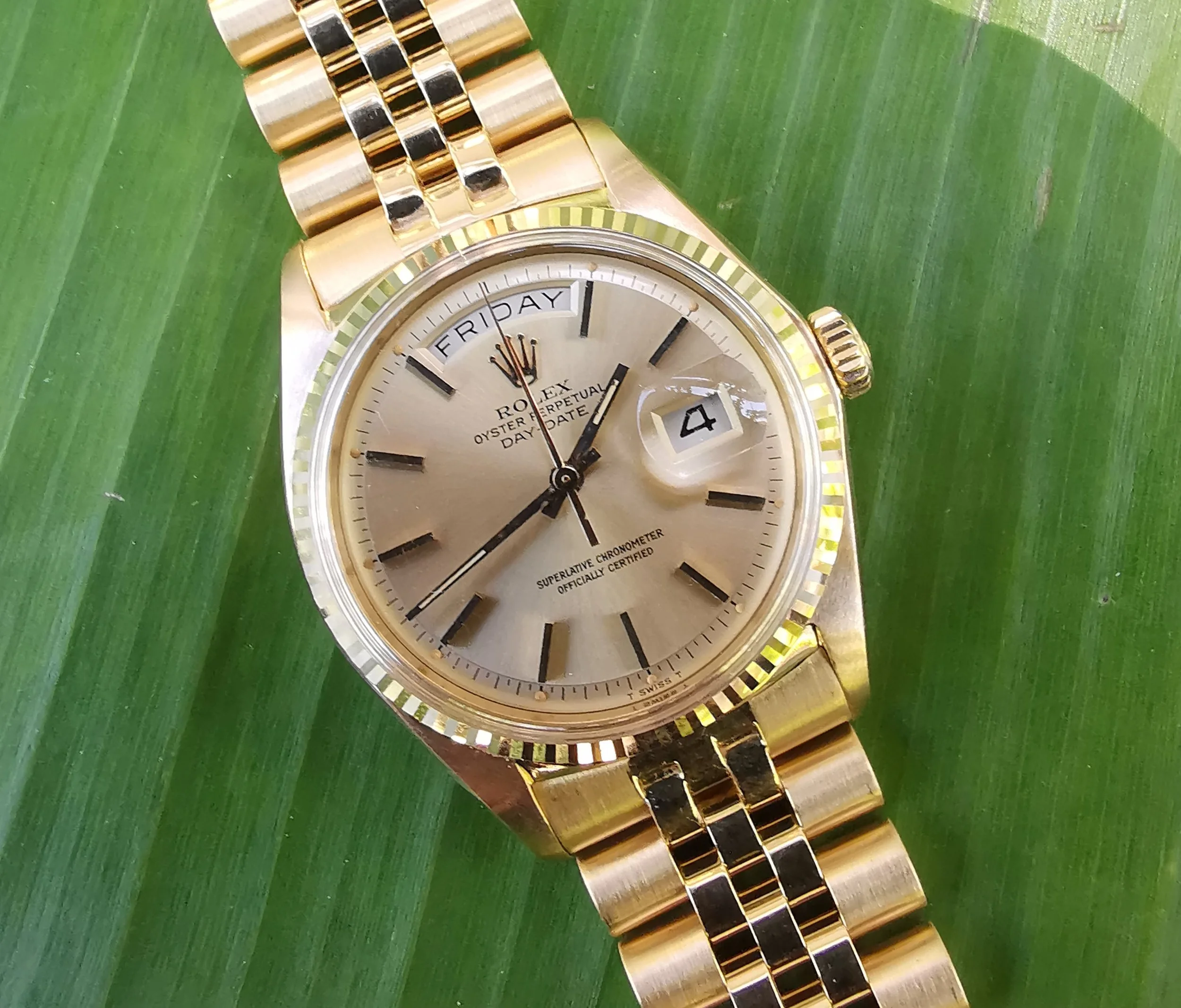 Rolex Oyster Perpetual Day/Date 1803 18ct gold on Jubilee bracelet  1964 Model Fully restored — About Time