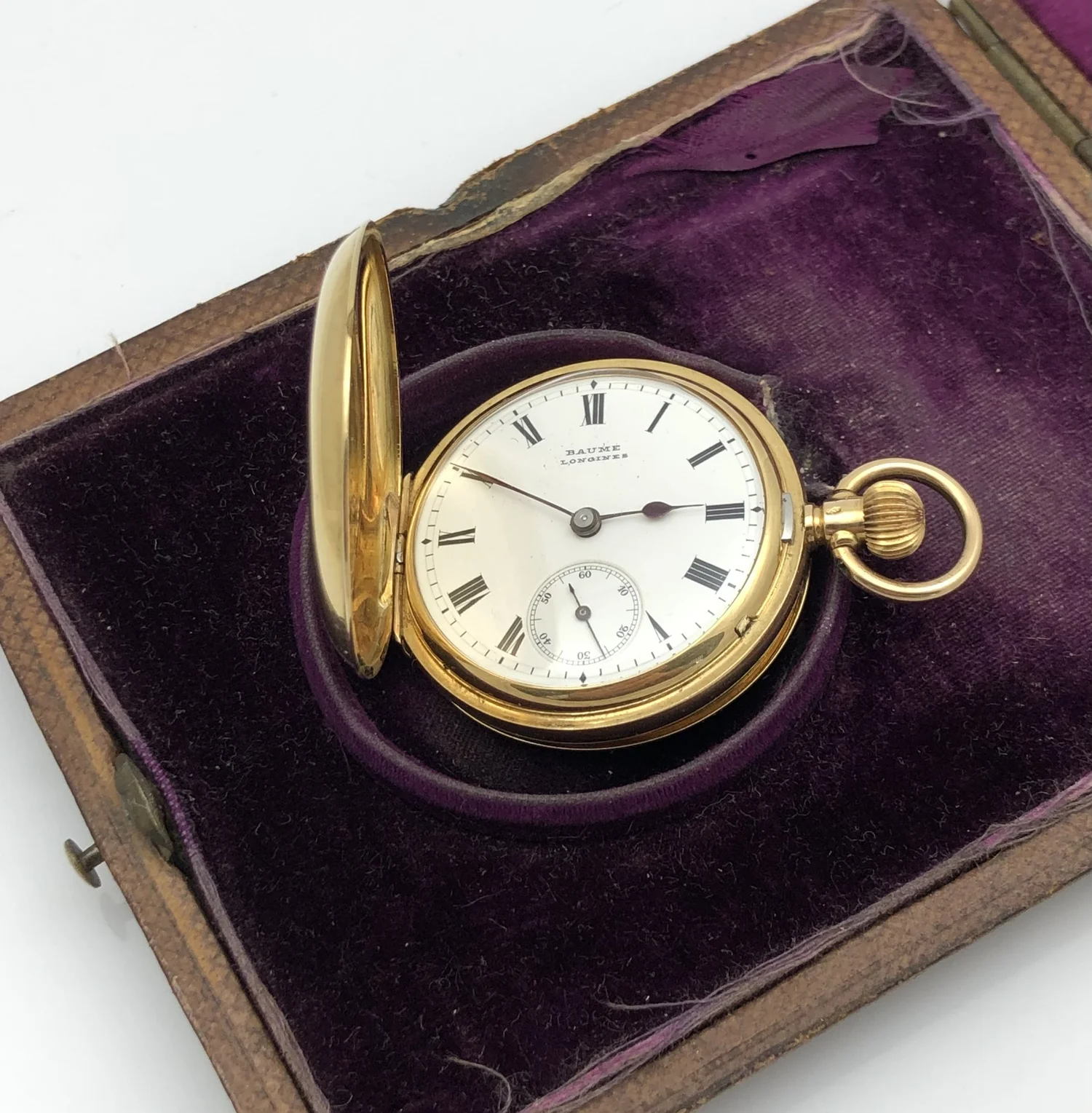 BAUME LONGINES Antique Solid 18ct Gold Hunter Crown Wind Pocket 