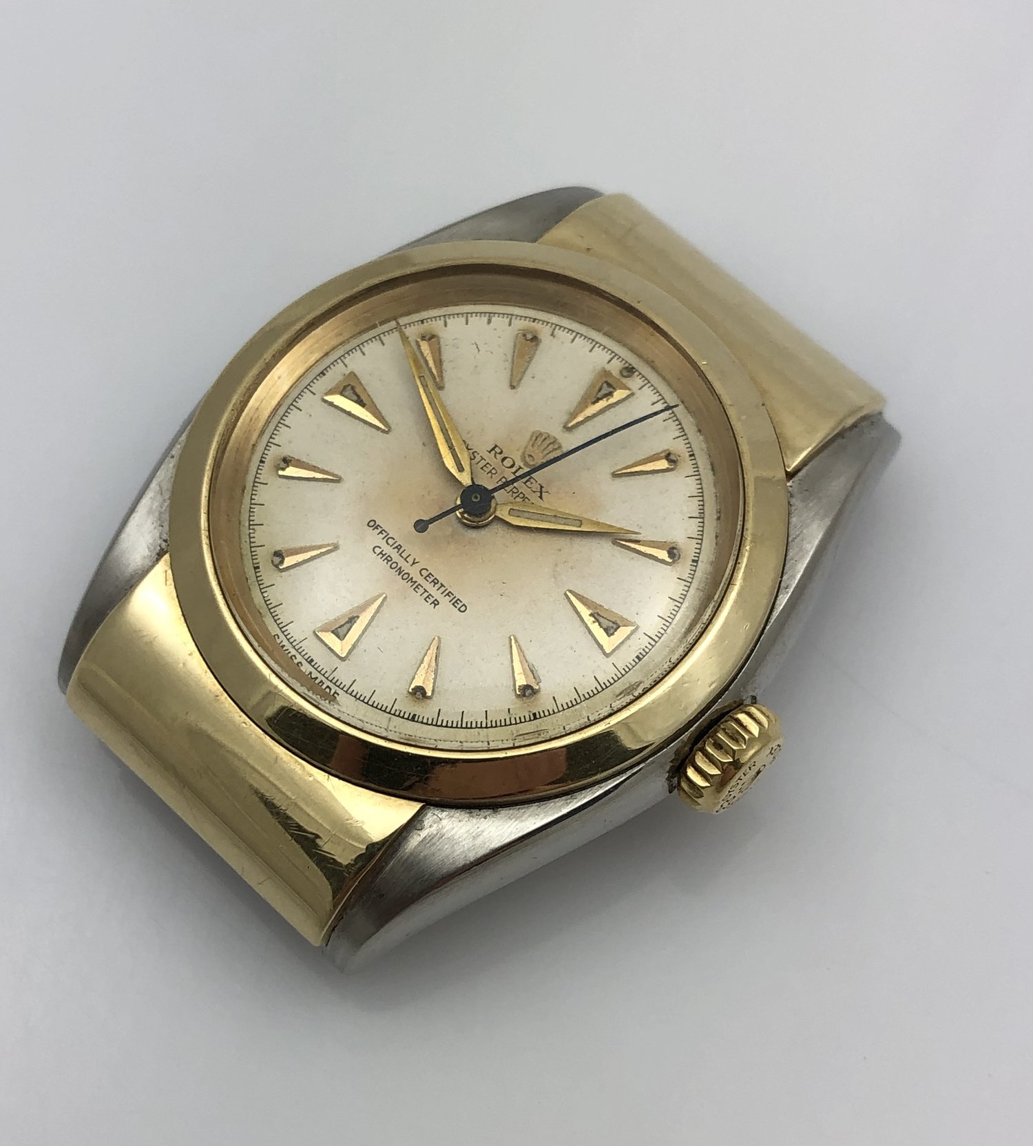 BEING BY AUCTION ON TRADEME. Rolex Oyster Perpetual 1949 Mens HOODED BUBBLEBACK in Steel and Yellow Gold. Reference 6064 totally Original and RARE!!! — About Time