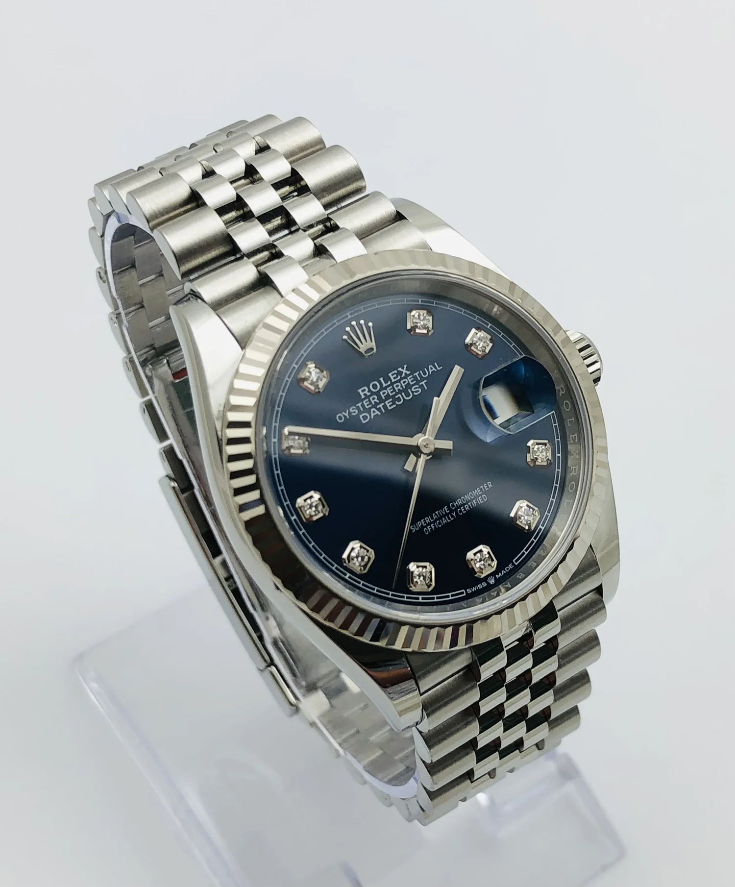 Rolex Oyster Perpetual Datejust Steel 2019 Mens Blue Diamond Dial
