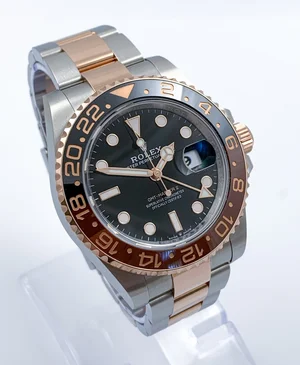 Rolex GMT Master II Root Beer 18ct Rose Gold Stainless Steel Ref  126711CHNR with Box and Papers from 2022 — About Time - Main Image