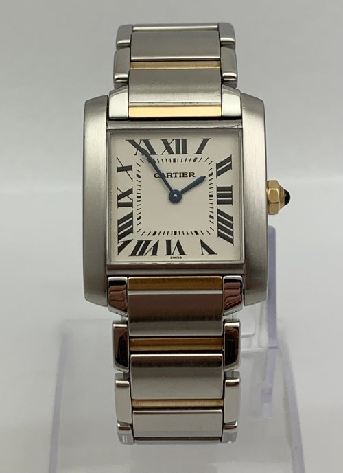 Cartier Tank Francaise Small 18K Rose Gold/Steel Pink Mop Dial Ladies Watch 2384