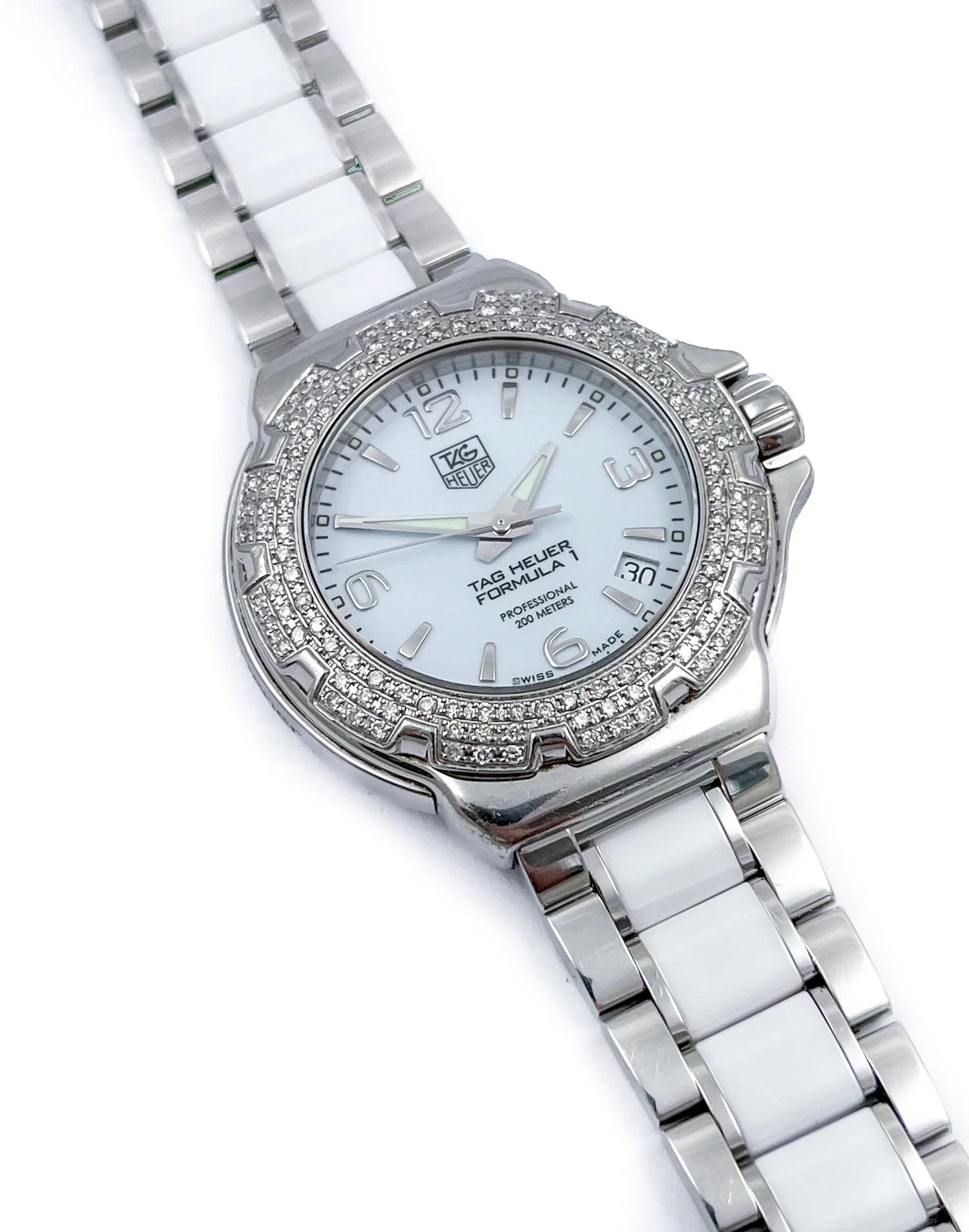 Tag Heuer Formula DIAMOND SET BEZEL Stainless Steel and Ceramic Quartz  Ladies Wristwatch Ref WAC1215 with Original Papers including the Diamond