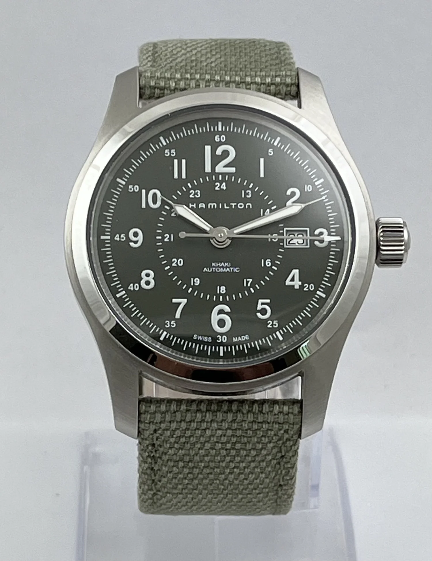 HAMILTON Khaki Field Automatic Green Dial Stainless Steel Mens Wristwatch  Ref H706050 Watch Case and Papers from 2022 — About Time