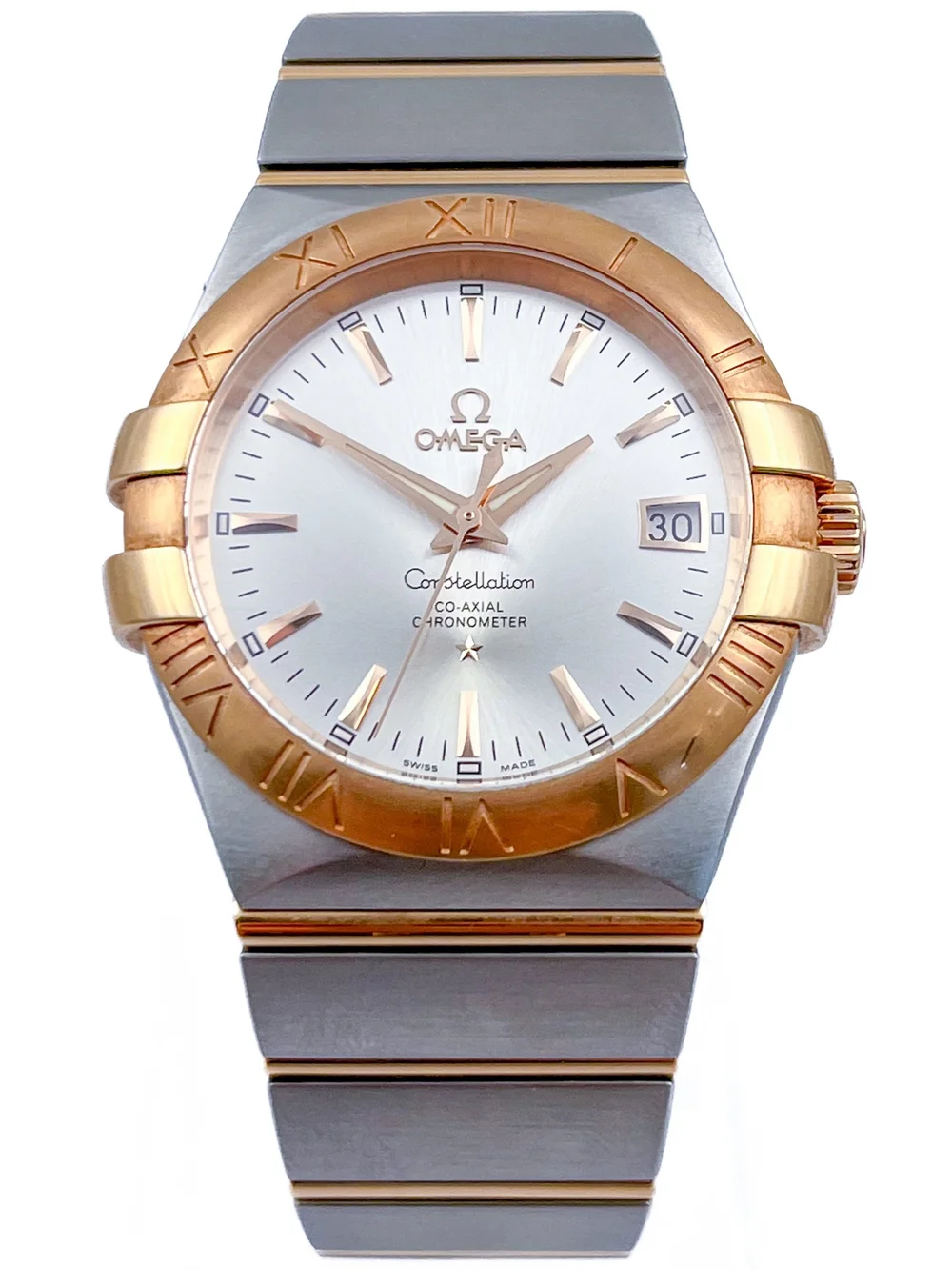 Omega Constellation Co-Axial Automatic 18ct Rose Gold Stainless Steel  Mens Wristwatch Ref — About Time