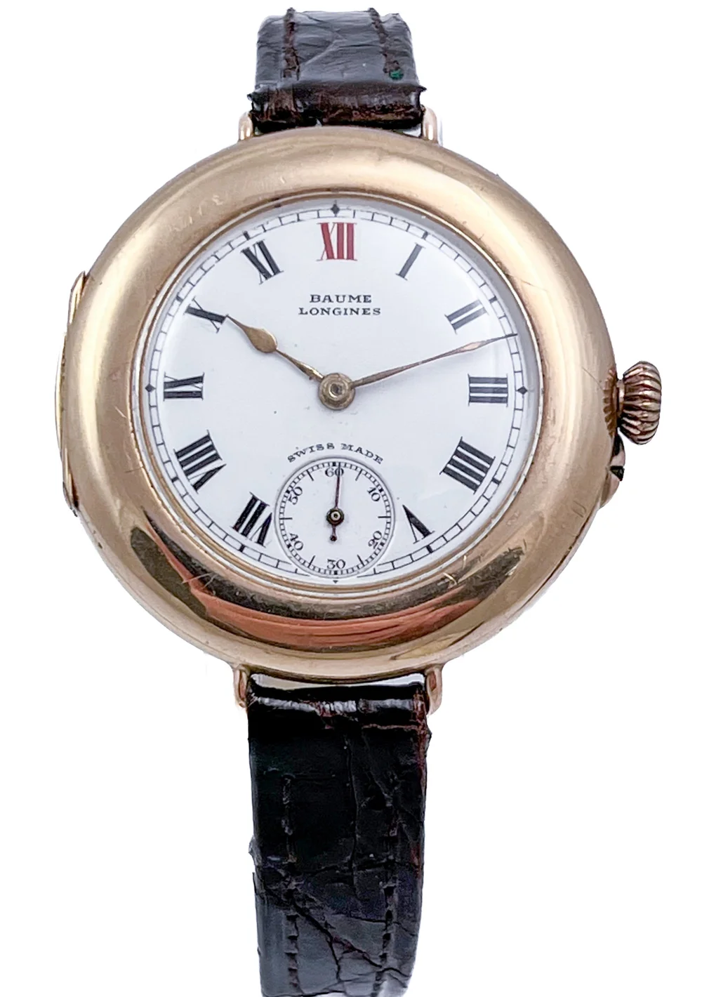 Baume Longines 1914 WW1 Era 9ct Solid Gold Manual Mens Wristwatch