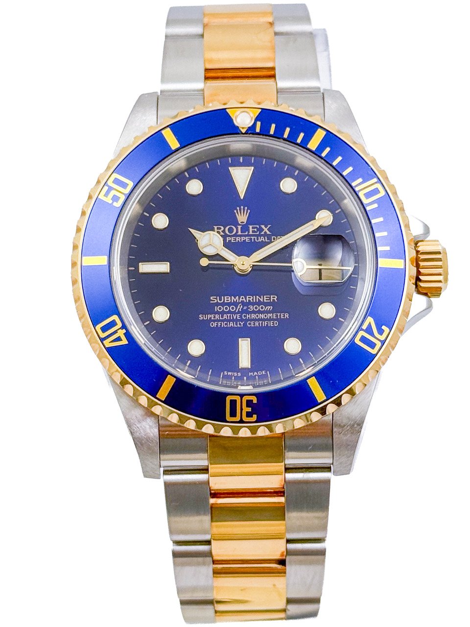 Rolex Oyster Perpetual Date Submariner 18ct Gold and Stainless Steel Mens Wristwatch Ref 16613LB from 2006 Beautiful.