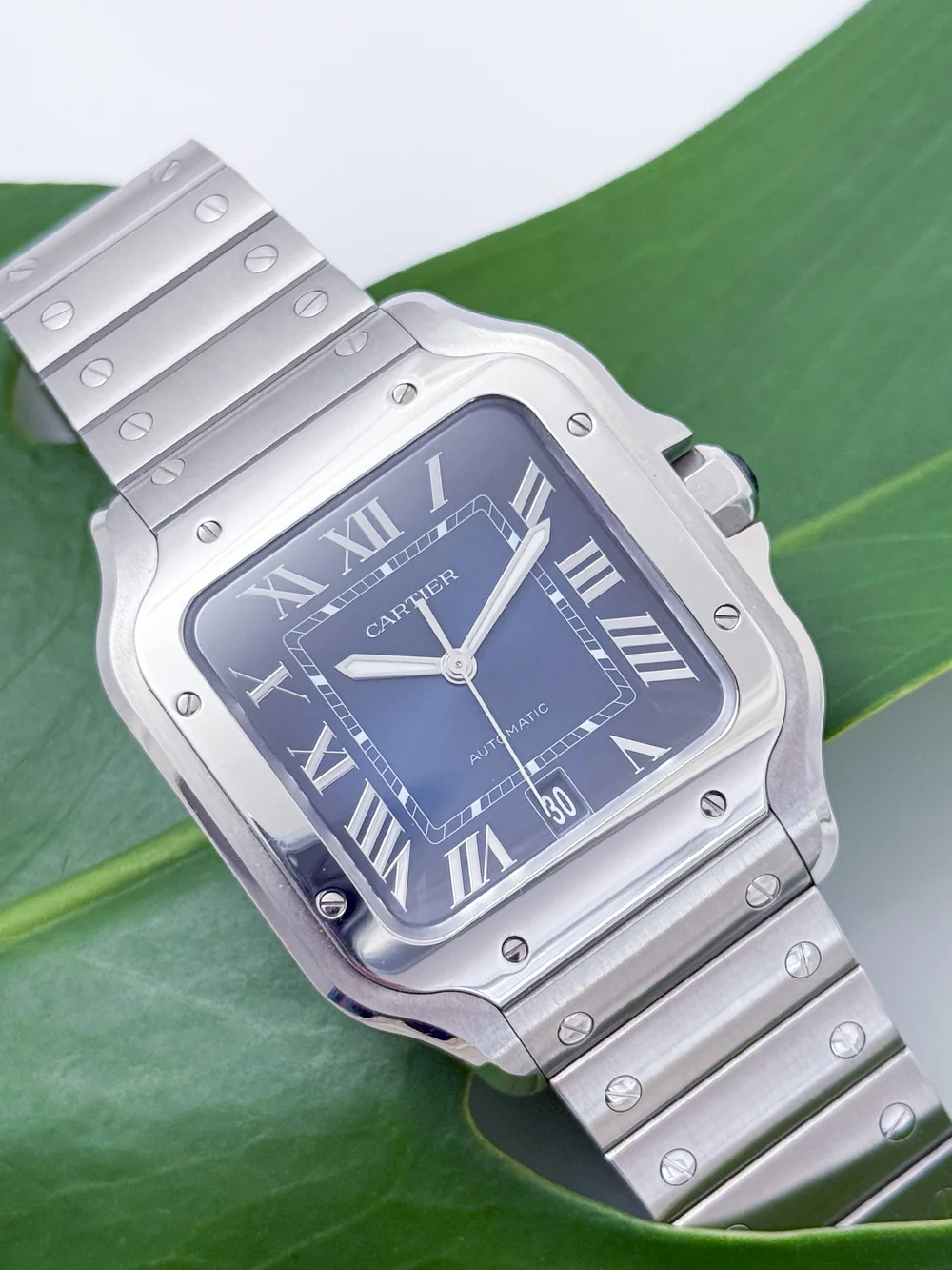 Cartier Santos Blue Dial Automatic Steel Mens Wristwatch