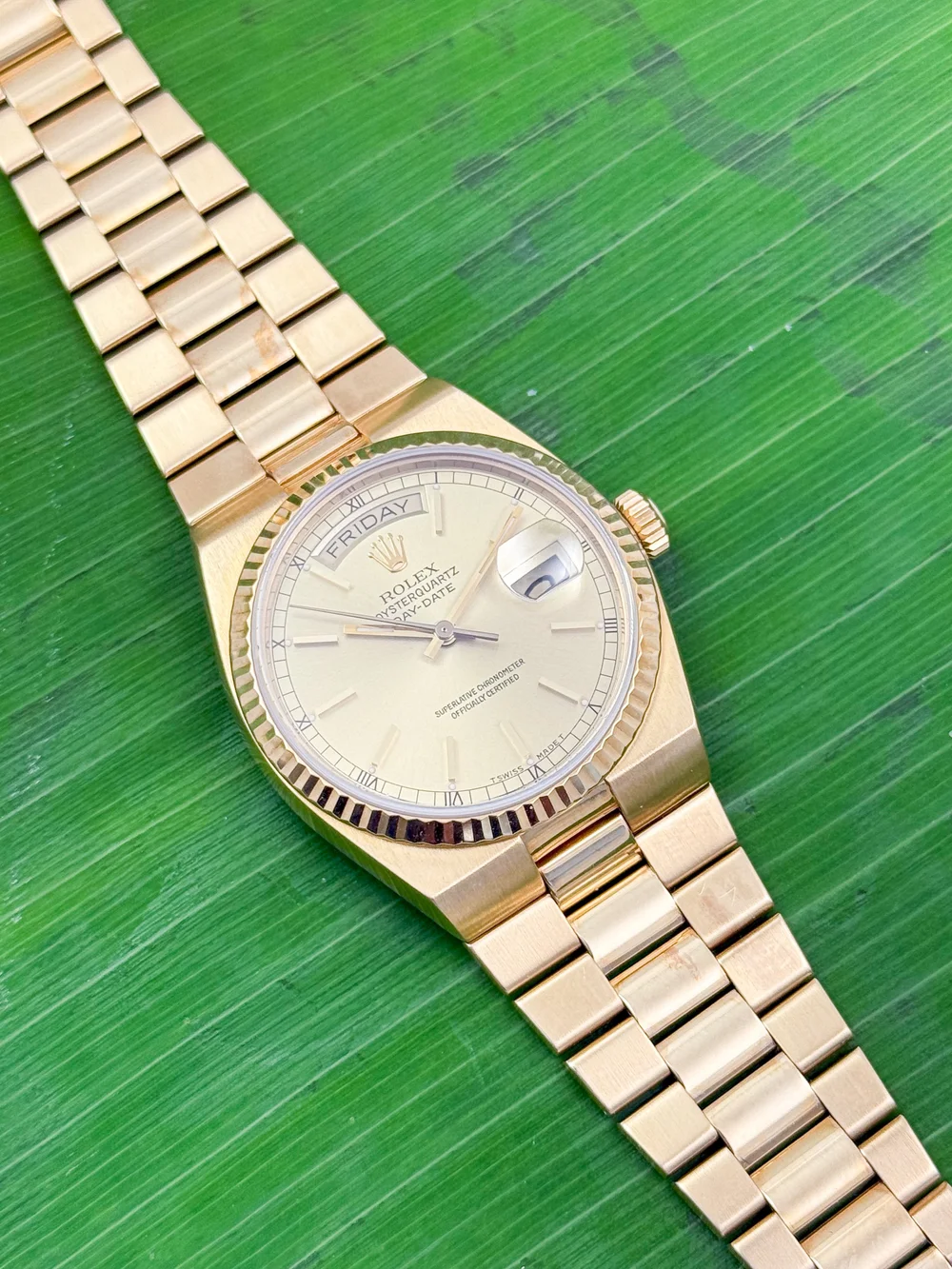 Rolex OysterQuartz Day Date 18ct Yellow Gold 36mm Mens Wristwatch with  Champagne Ref 19018N with Box and Rolex Service Card — About Time