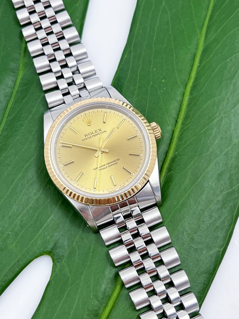 Rolex Oyster Perpetual Solid 18ct Gold and Stainless Steel Mens