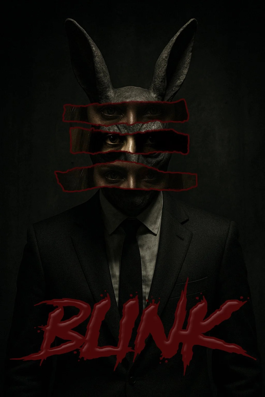 Picture of man in a rabbit mask for movie BLINK