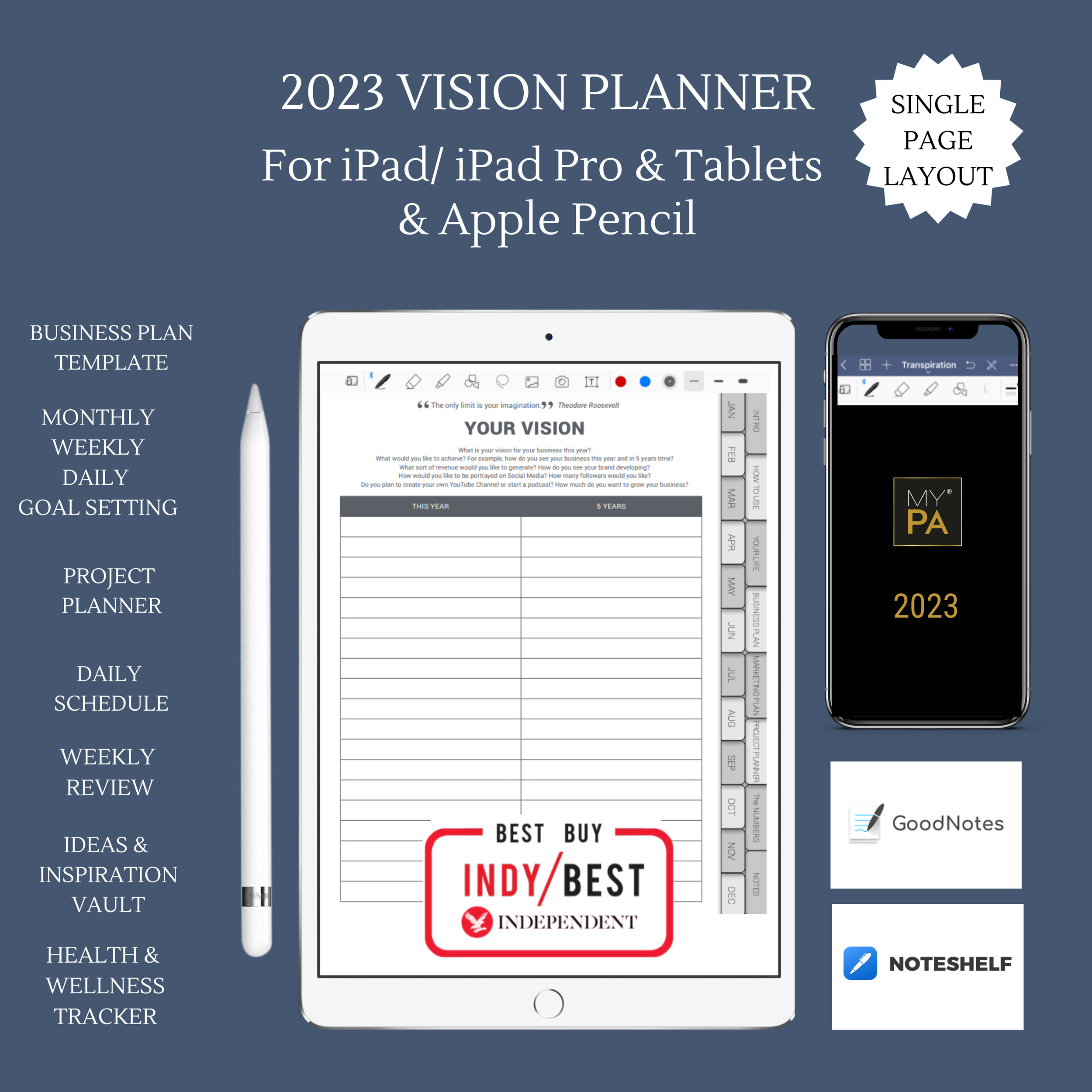 2023 Digital PRODUCTIVITY Planner for iPad and iPad Pro & Tablets