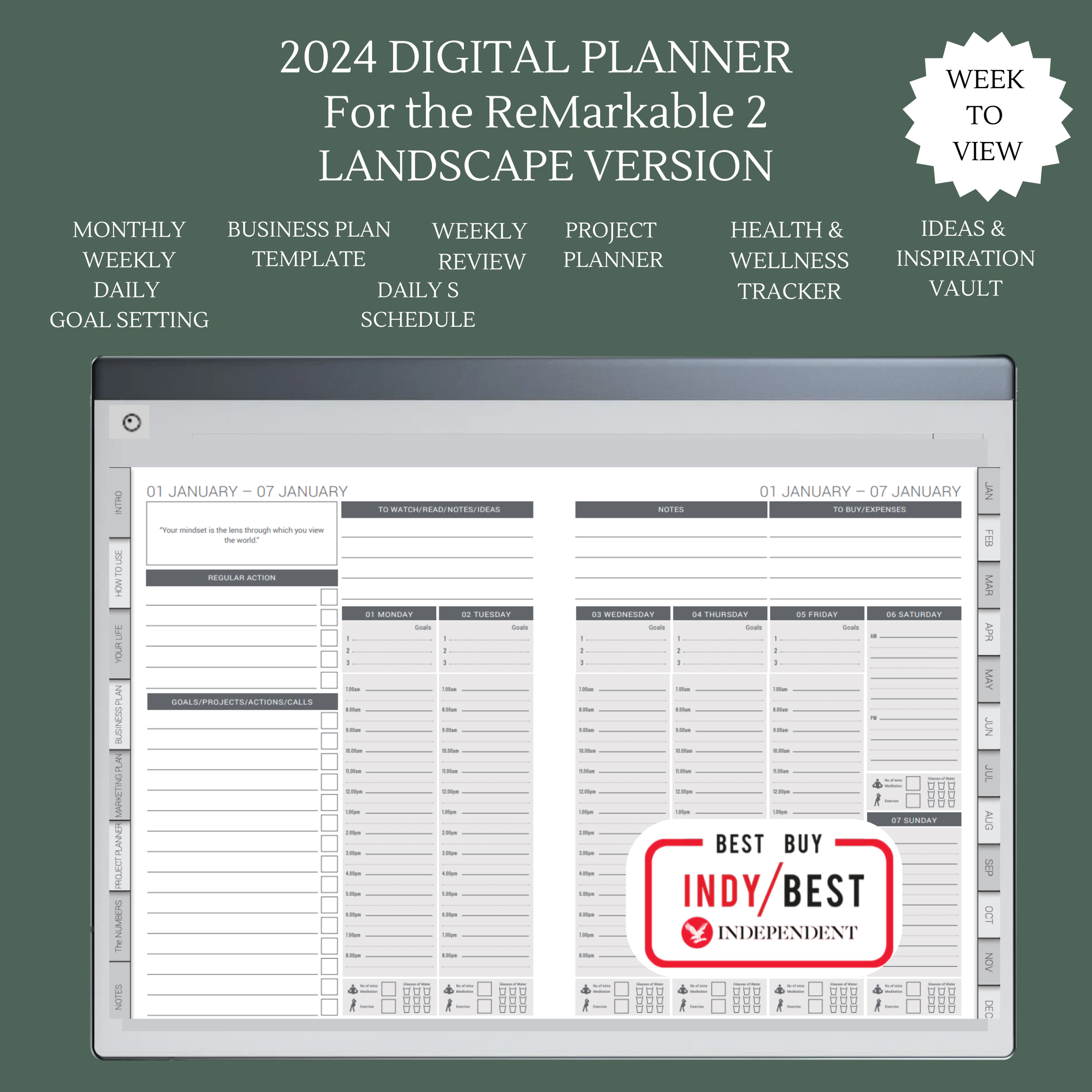 Weekly Digital Business Planner (Landscape) for Remarkable 2 — The Best