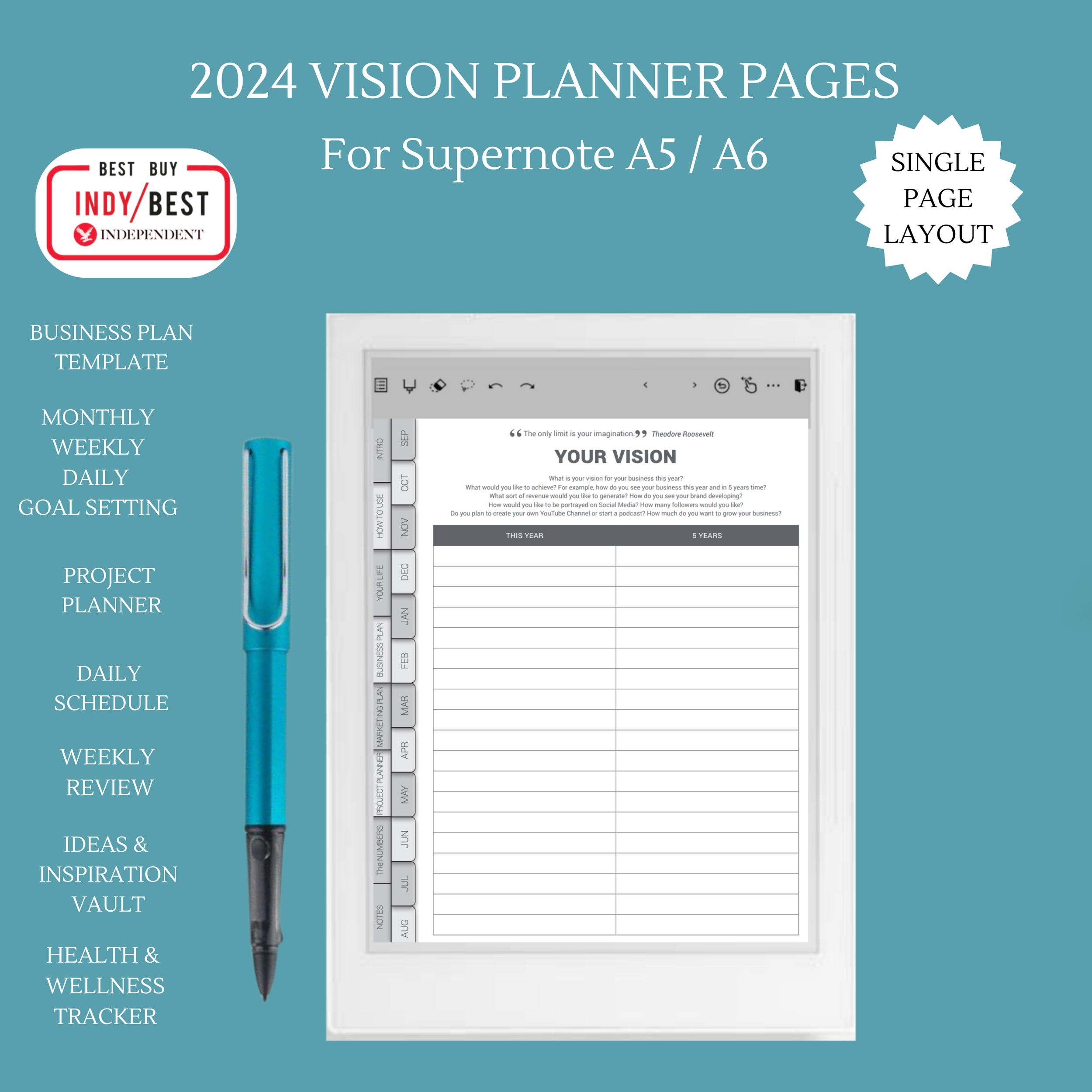 2024 Digital Weekly Business Planner for Supernote A5 / A6 — MY PA 2024  PLANNER - BUSINESS PLANNER, PRODUCTIVITY PLANNER & GOAL SETTING JOURNAL