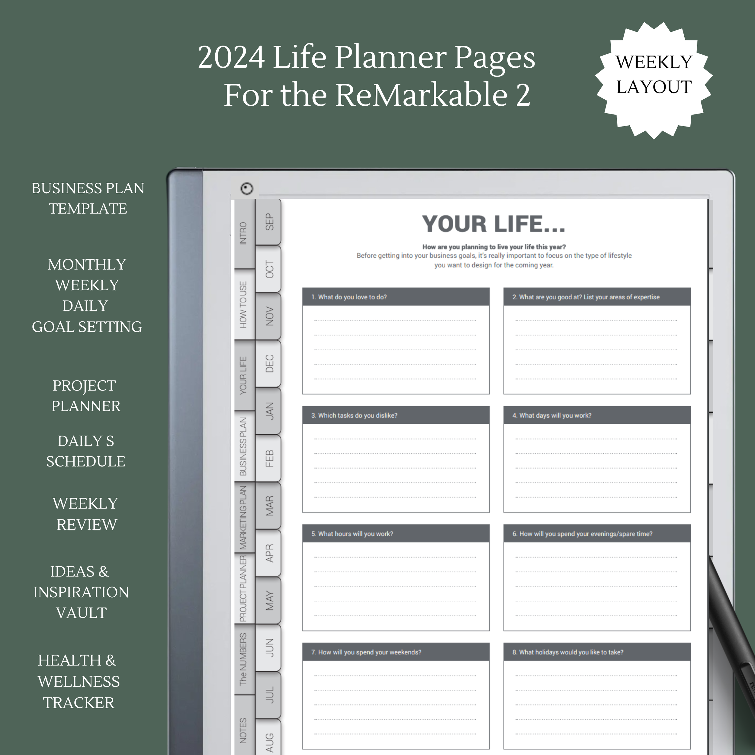 Weekly Digital Business Planner (Portrait) for Remarkable 2 Right
