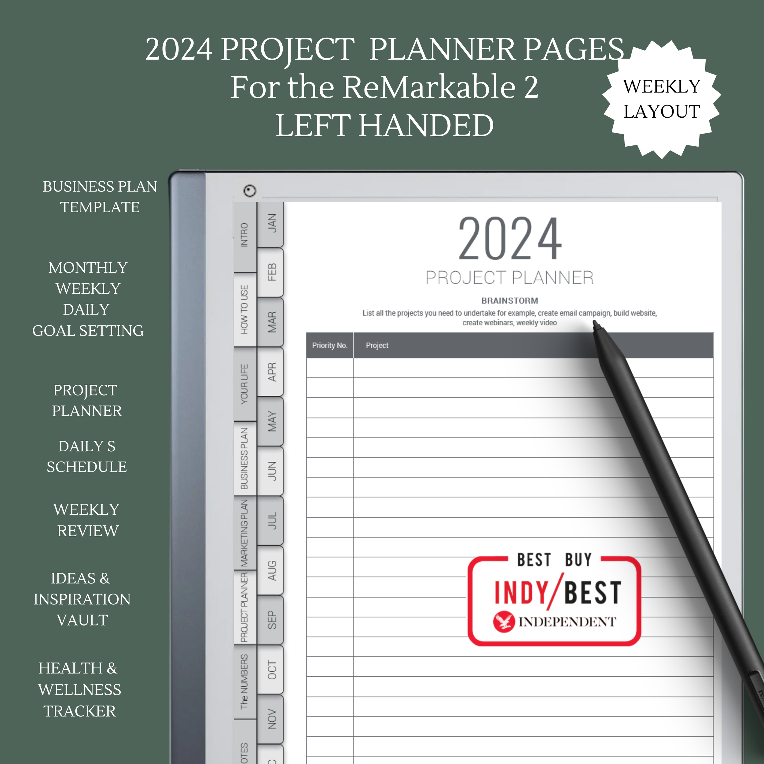 Weekly Digital Business Planner 2024 (Portrait, LeftHanded) for