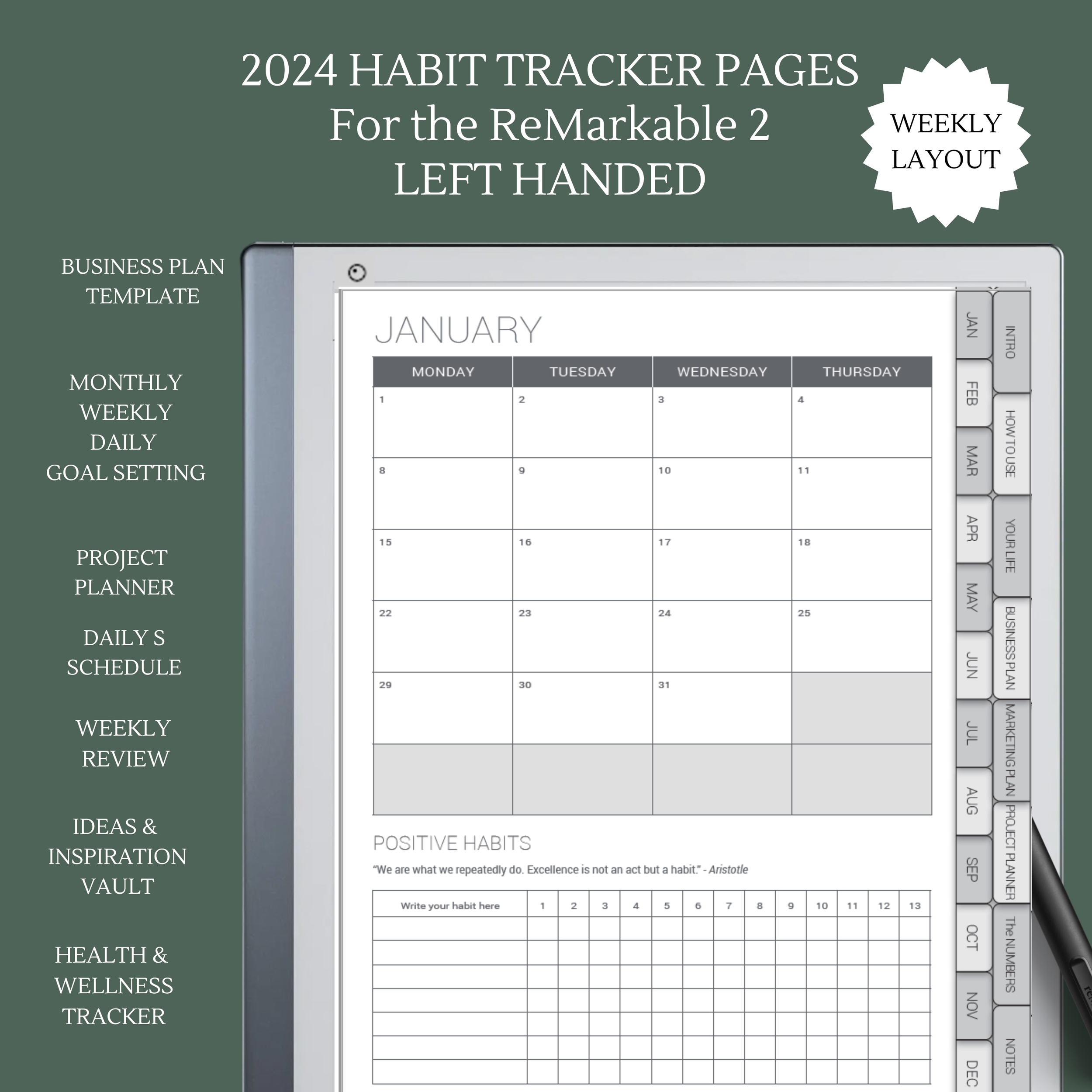 Weekly Digital Business Planner 2024 (Portrait, LeftHanded) for