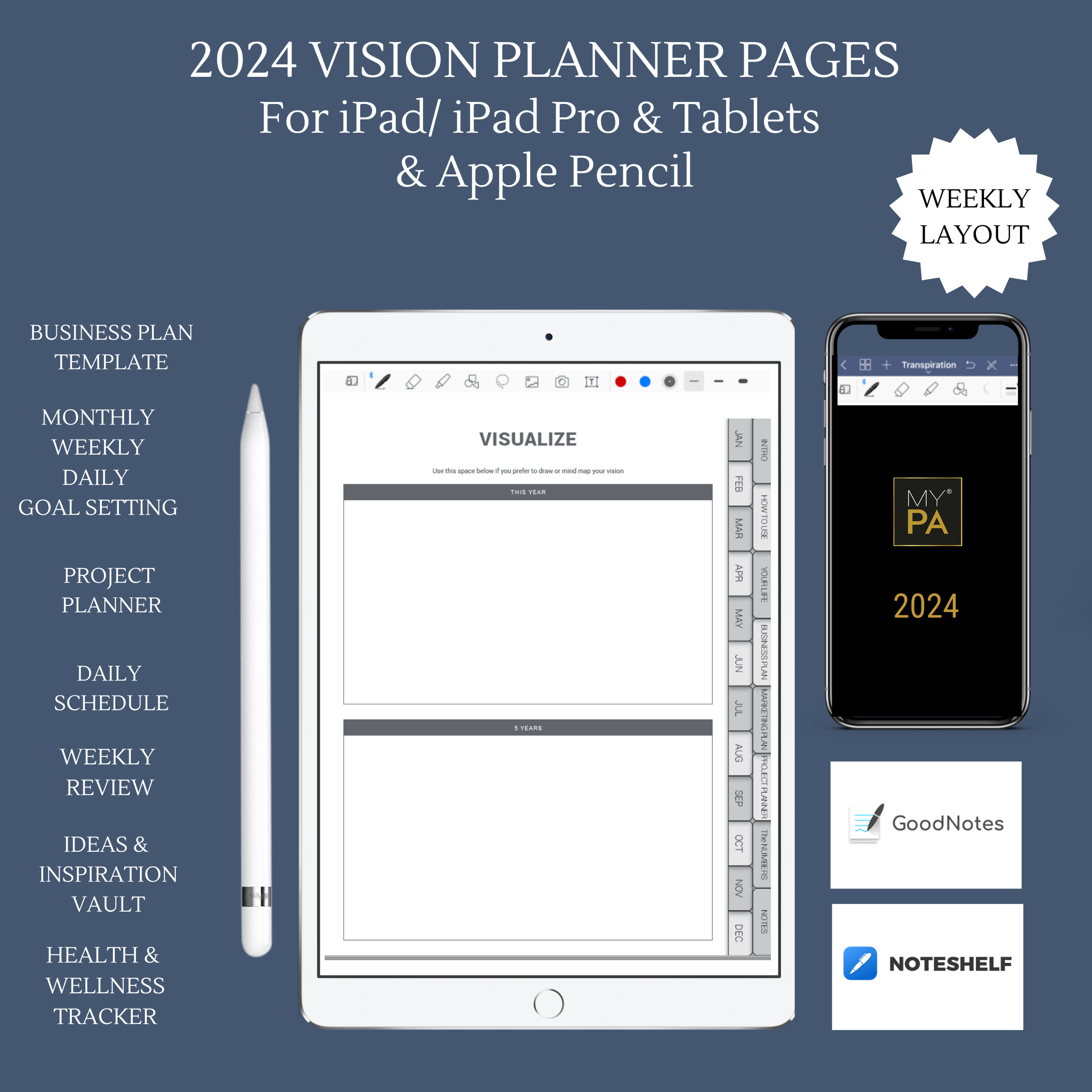 MY PA 2024 Planner & The Digital Version for iPad, iPad Pro & Tablets
