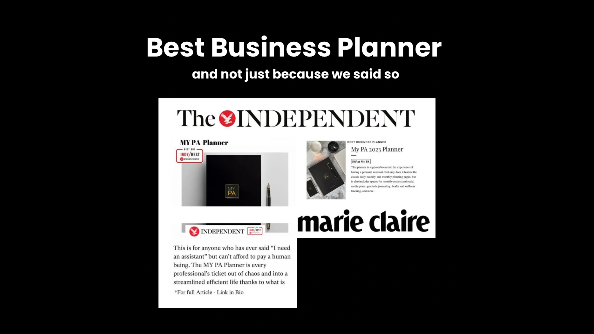 Recognised as the Best Business Planner By Independent, Marie Claire