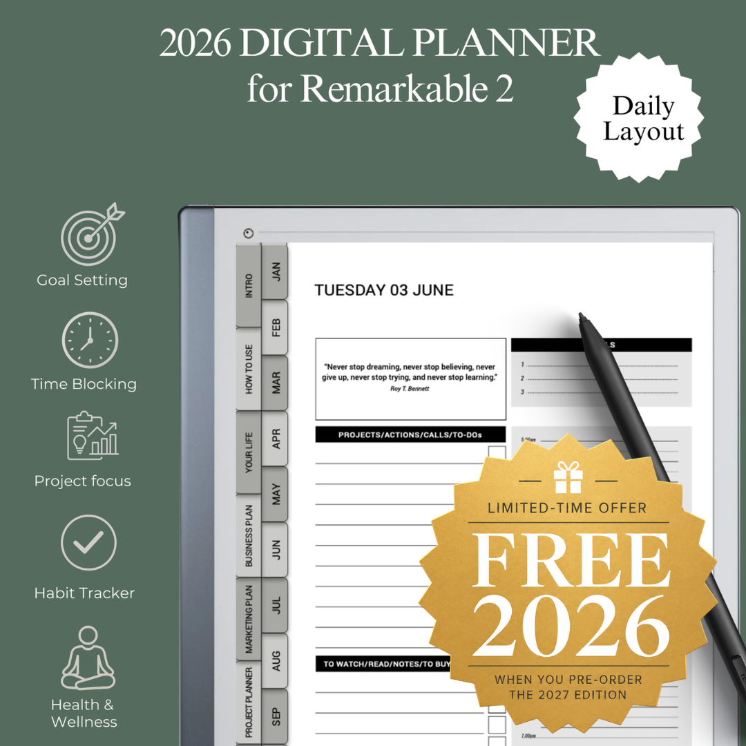 2026 Digital Business Planner for reMarkable 2 (Daily Layout) | MY PA ...