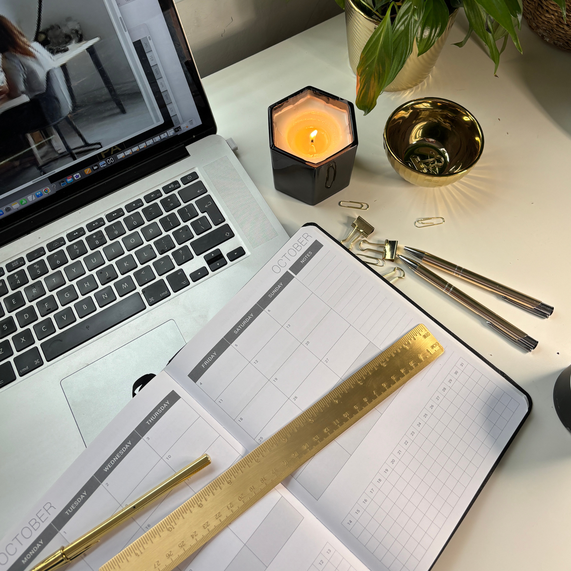 2026 MY PA planner desk set up with pen and accessories