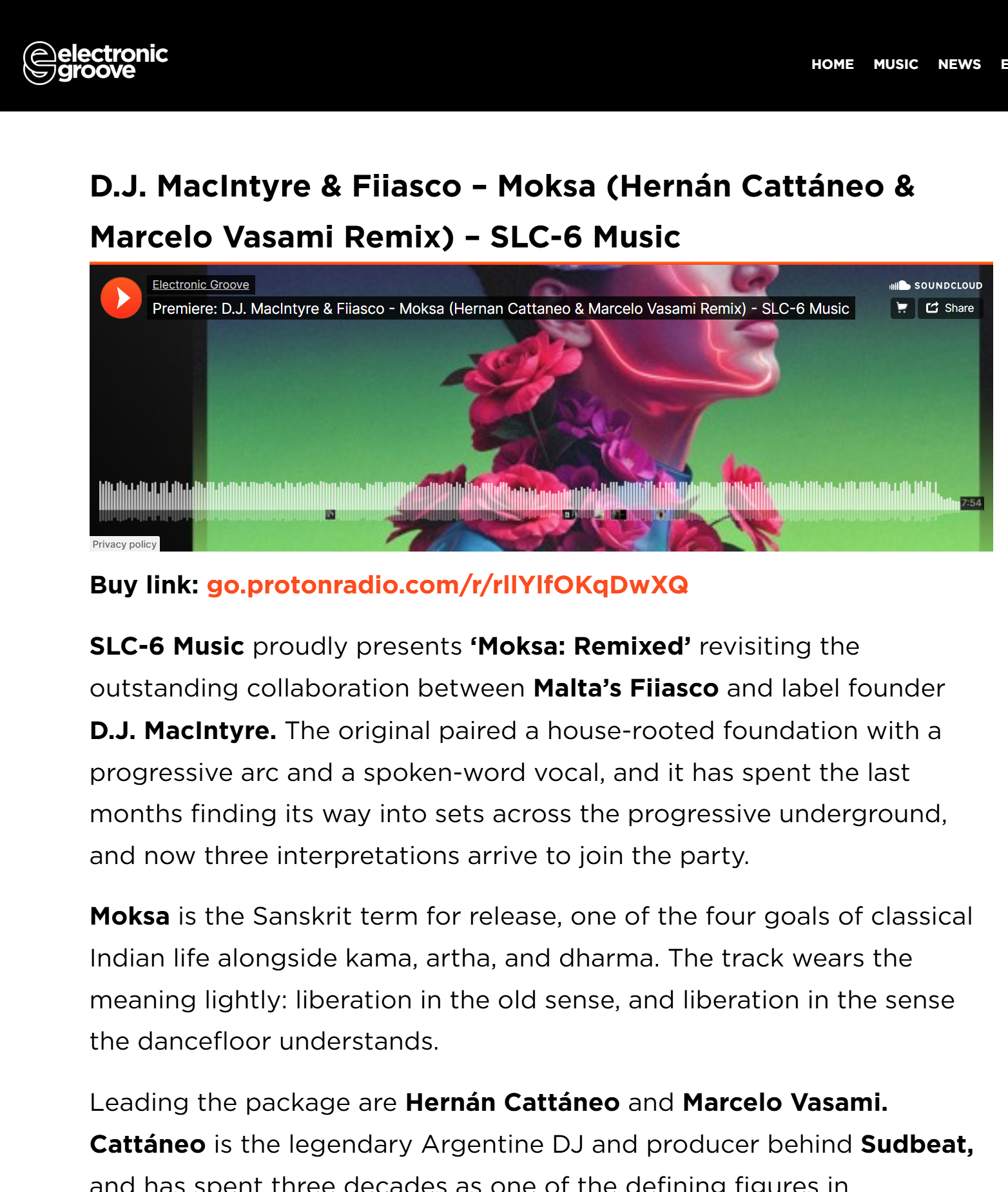 D.J. MacIntyre &amp; Fiiasco – Moksa (Hernán Cattáneo &amp; Marcelo Vasami Remix) – SLC-6 Music - Premiere - Electronic Groove