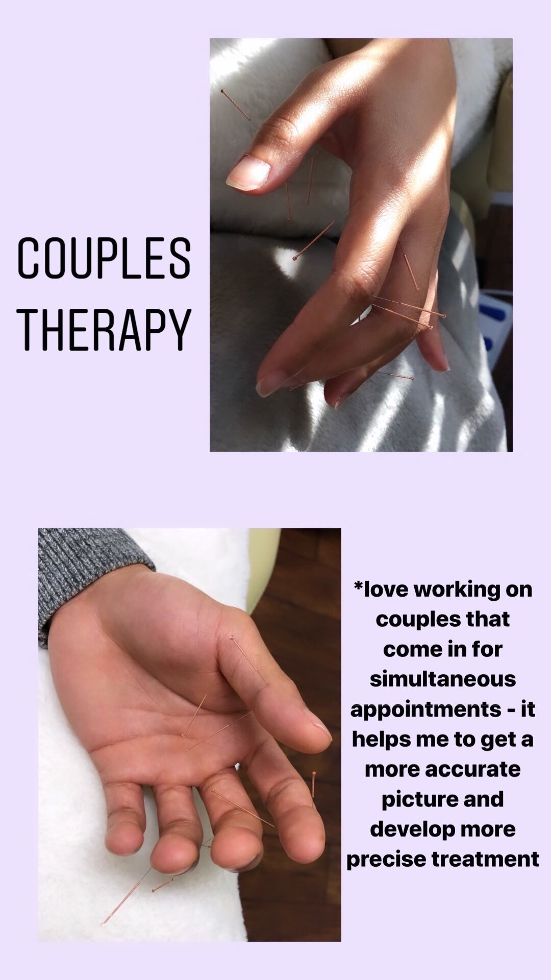  SuJok acupuncture in Vancouver used as an alternative form of couples and individual therapy. Patients received couples therapy treatment simultaneously  