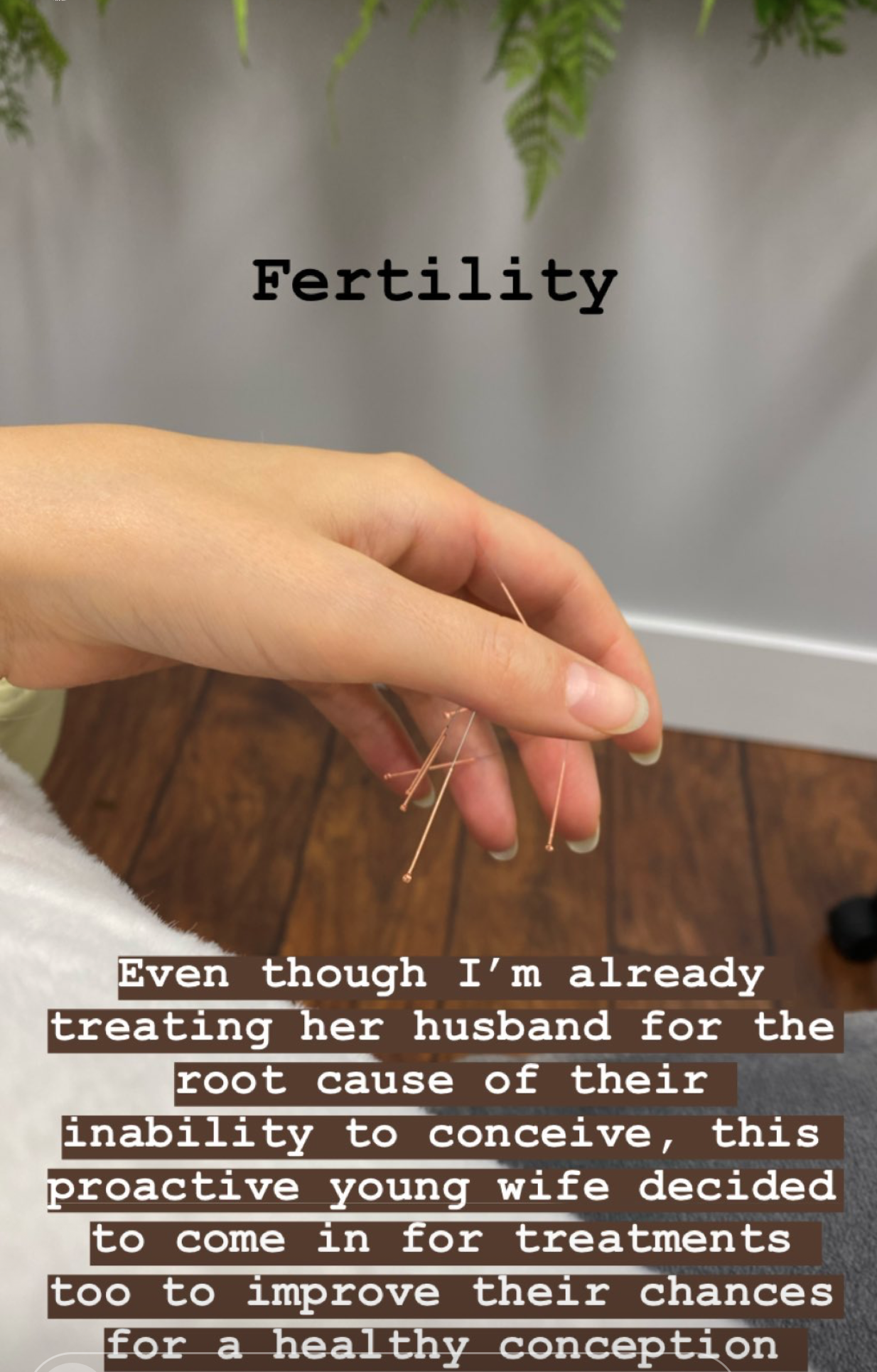  SuJok Acupuncture treatment based in Vancouver used to treat patients with Fertility and Reproductive Health issues. Patient was in to improve chances of conception after husband received treatment for root cause of their inability to conceive.  