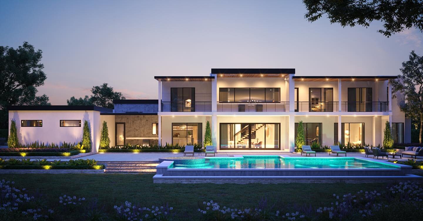 Evening view of this stunning modern home at The Views of Crystal Falls #customhomes #customhome #customhomedesign #modernhome #modernhouses #modernhousedesign #austinrealtor #austinrealestate #amazingarchitecture #hillcountryliving #austinbuilder #a