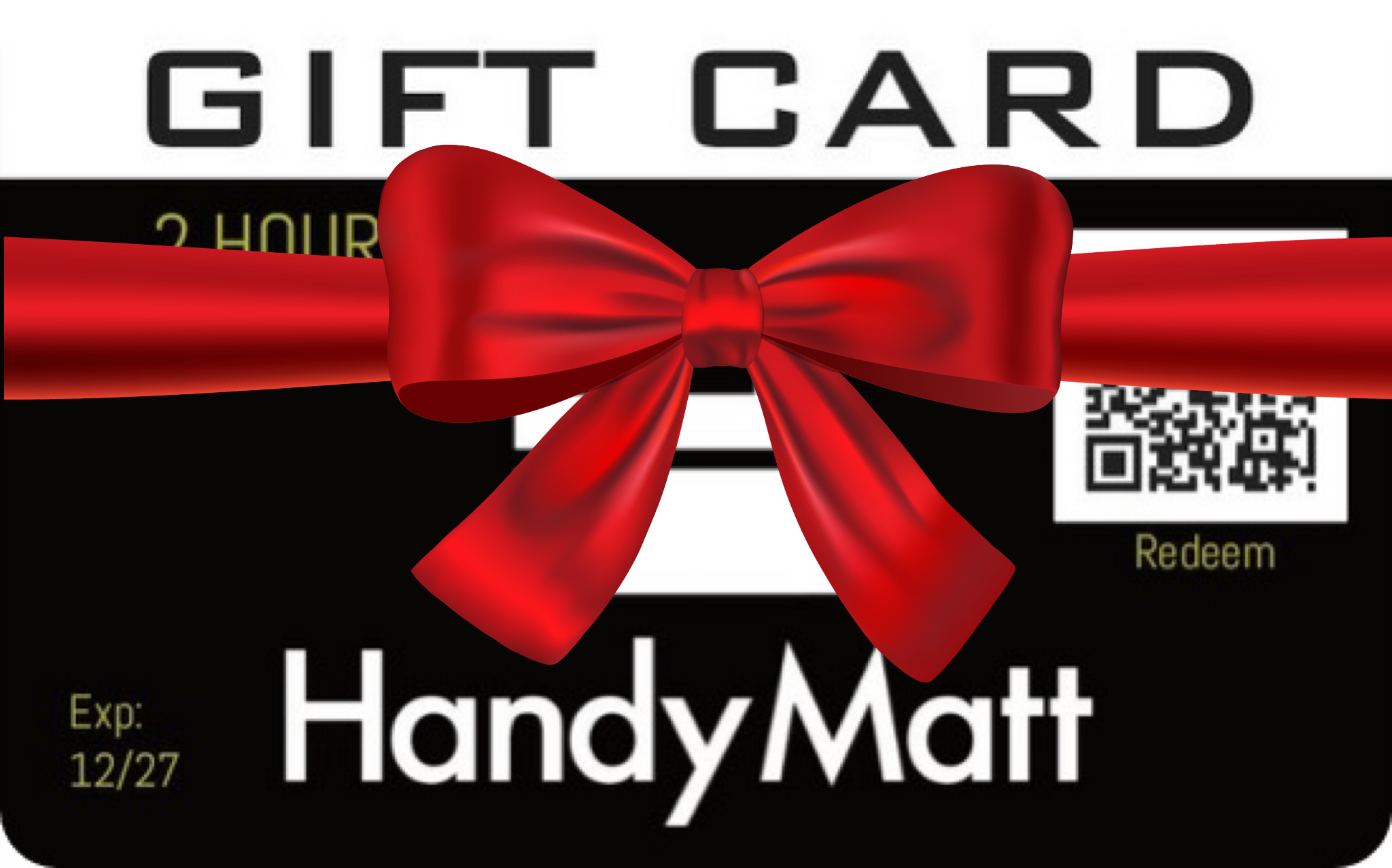 HandyMatt Handyman Services Gift Card with festive bow, ideal for Christmas, housewarming, and special occasions.