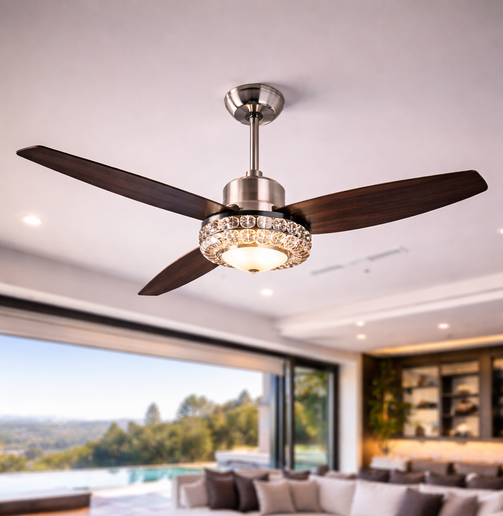 Modern ceiling fan installation in a luxury Austin home living room