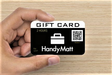 HandyMatt Handyman Services Gift Card being held, a practical and thoughtful gift for any occasion.
