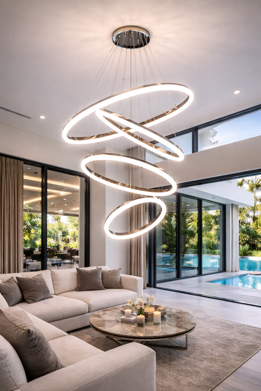 Austin light fixture installation modern LED chandelier luxury home