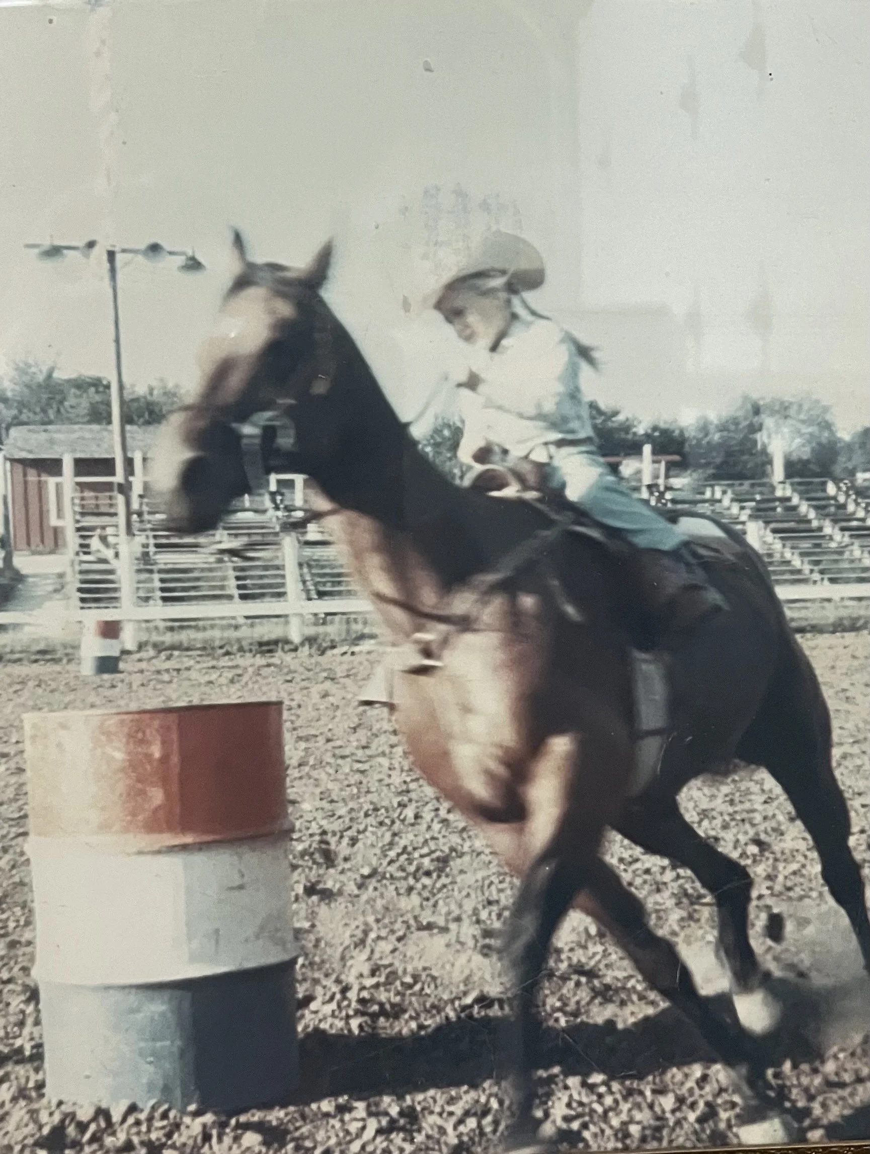 NFR Barrel Racer Jeanne Anderson running barrels on her Quarter Horse mare.