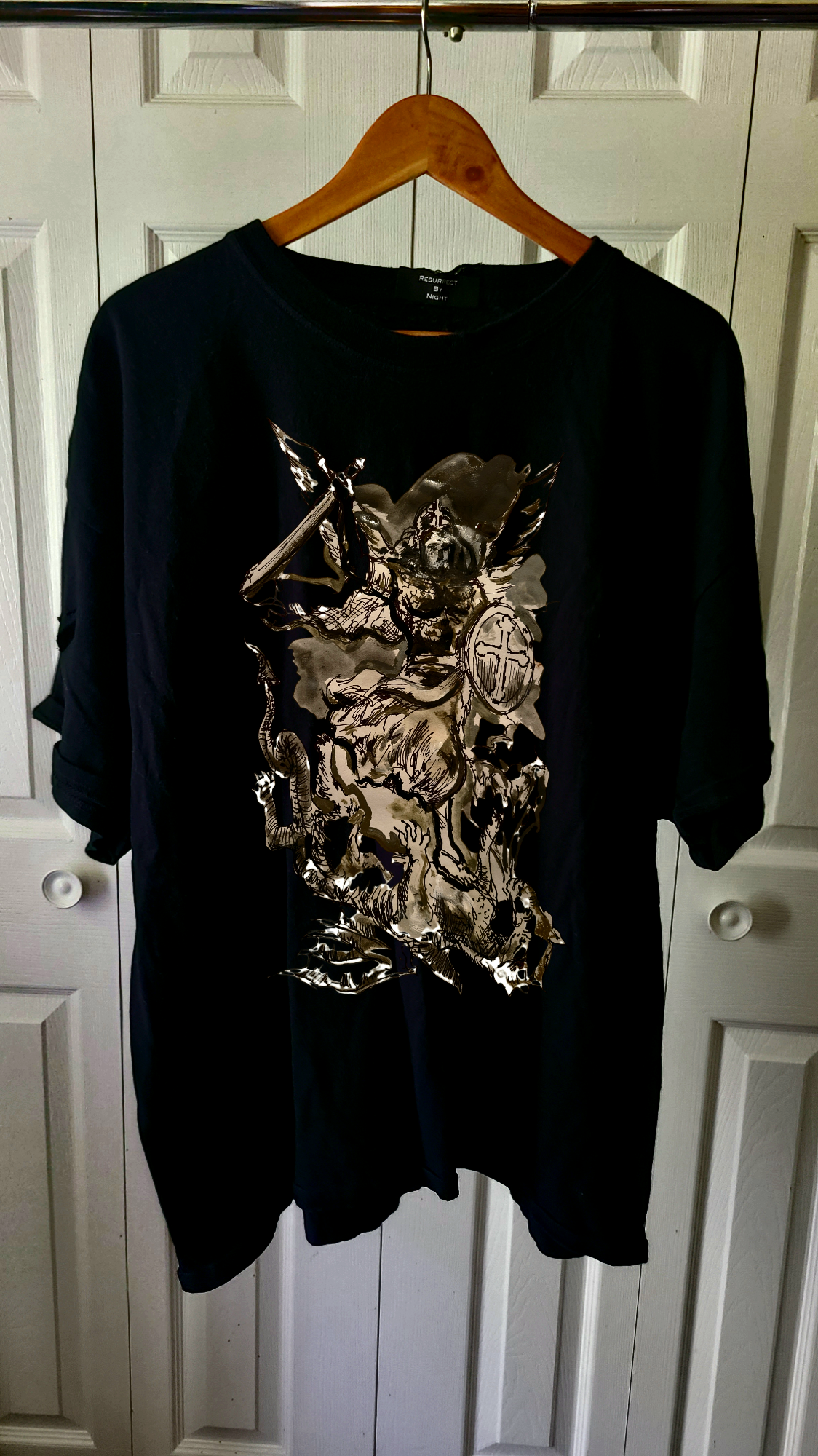 "The battle of good & evil" painted resurrect band t-shirt.