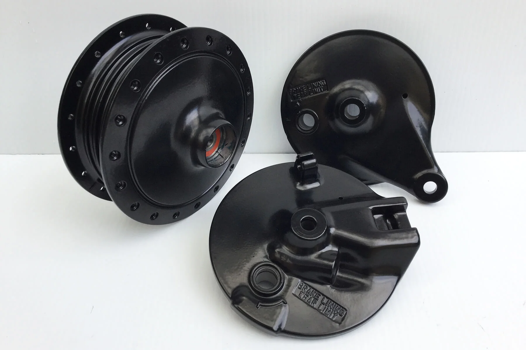 Satin black powdercoating on b rake drum and backing plates.