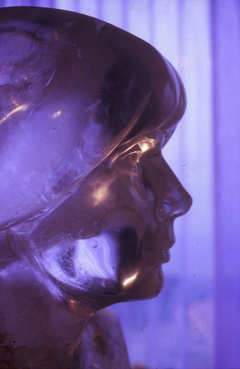    Violet,  36 x 11 x 10cm, carved giant quartz crystal, 1999.  