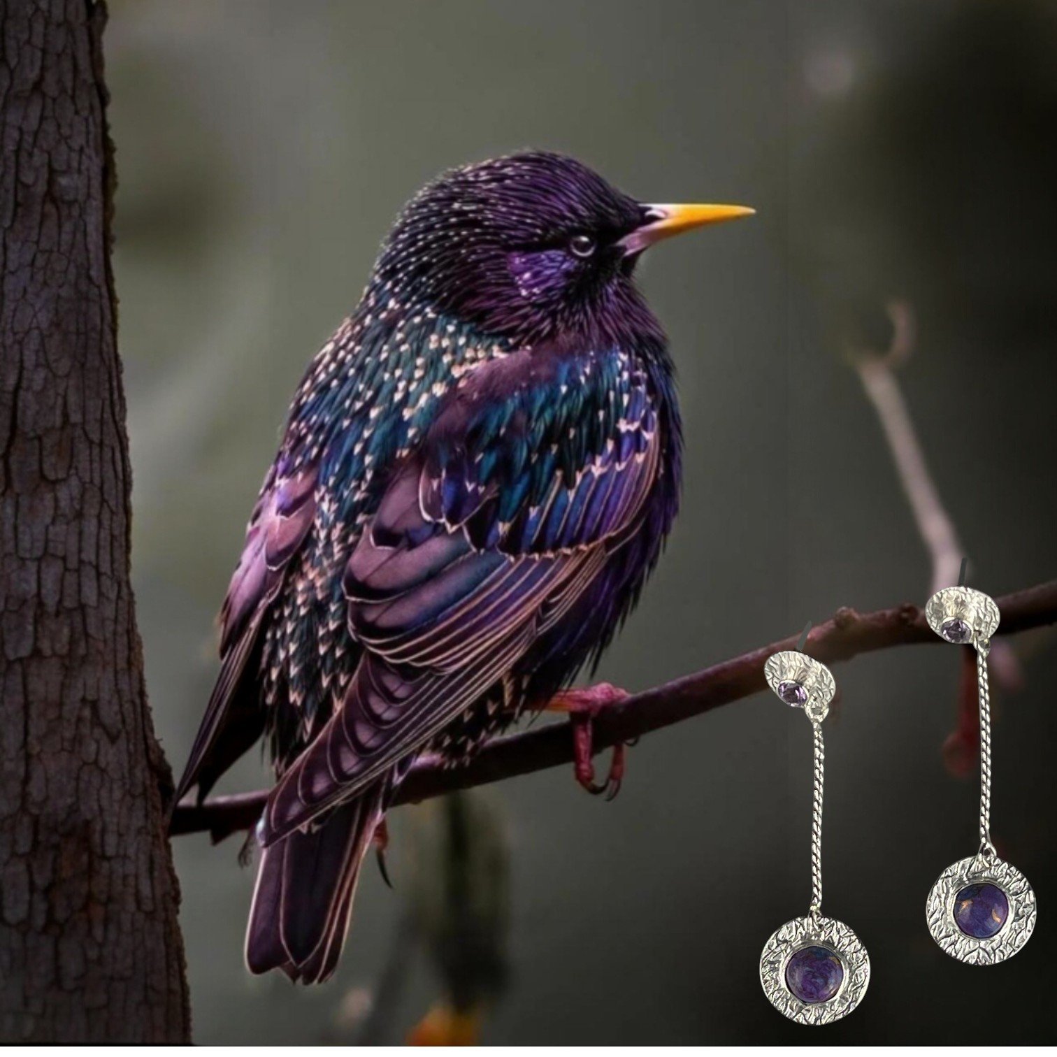 Turquois and amethyst on all silver